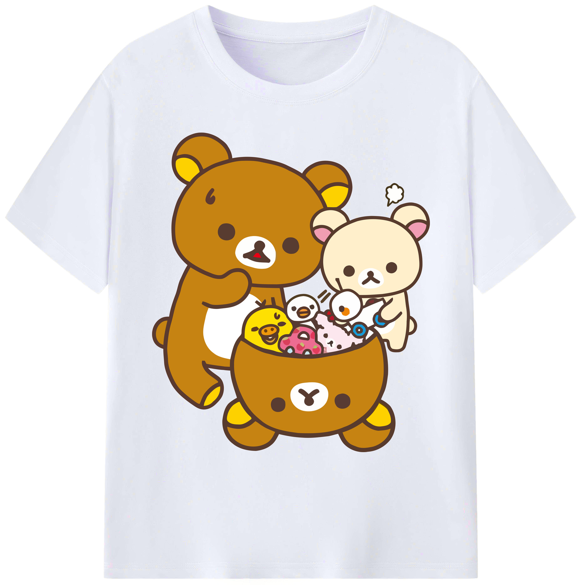 （画像用） リラックマ リラックマ キイロイトリ Rilakkuma Korilakkuma Kiiroitori 綿100％ メンズ半袖Tシャツ｜肌触りやわらか＆通気性