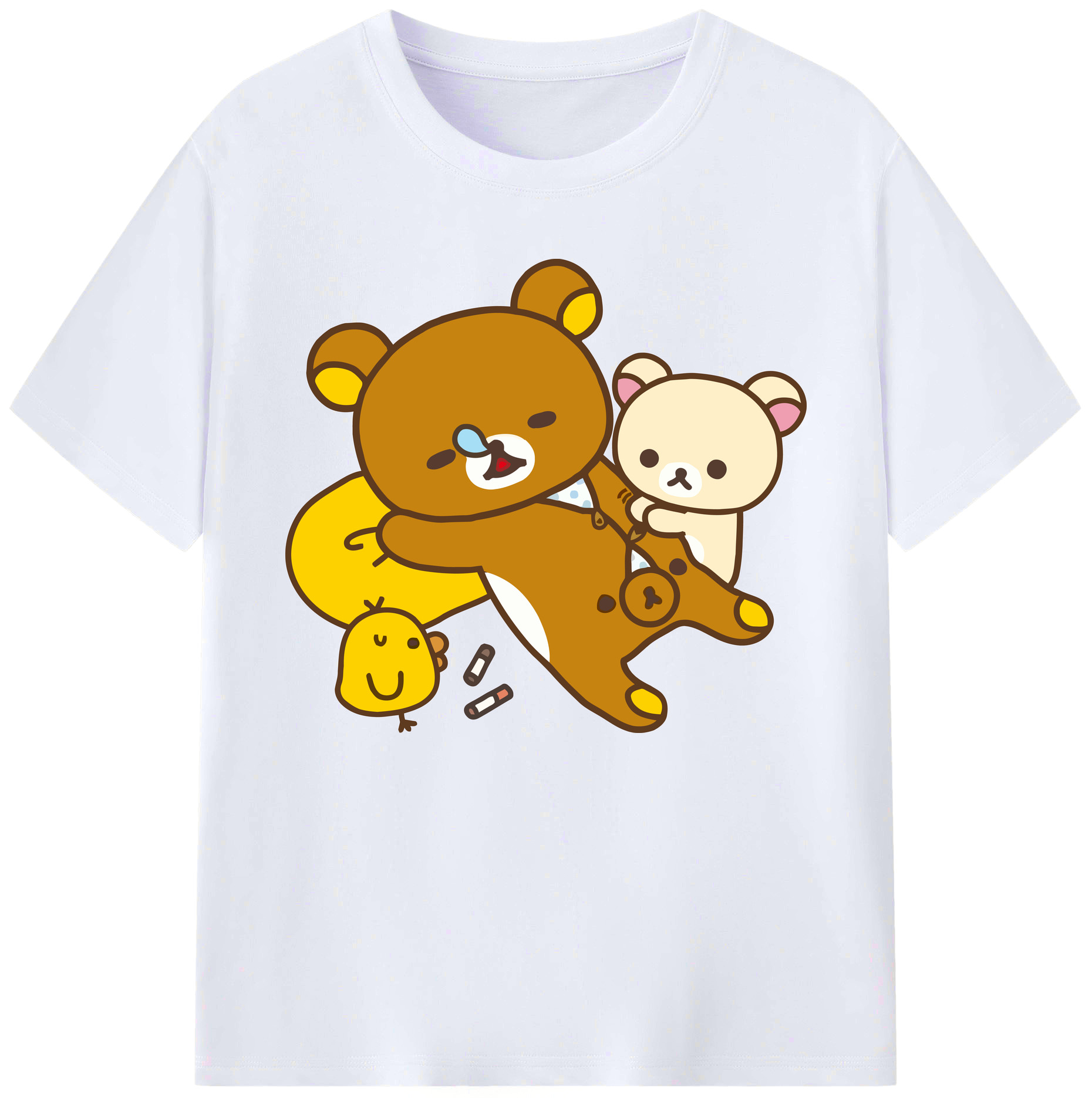 （画像用） リラックマ リラックマ キイロイトリ Rilakkuma Korilakkuma Kiiroitori 綿100％ メンズ半袖Tシャツ｜肌触りやわらか＆通気性
