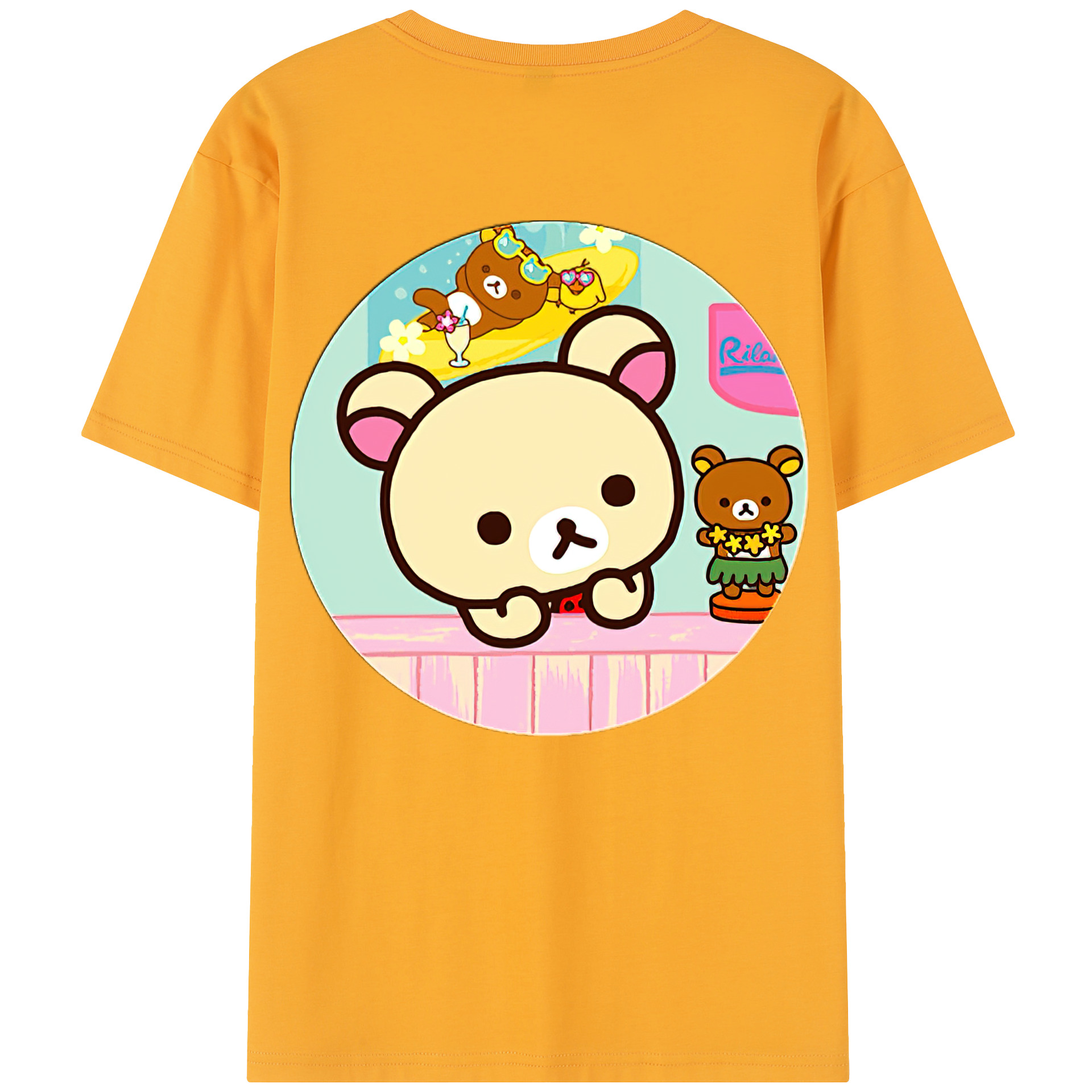 （画像用） リラックマ リラックマ キイロイトリ Rilakkuma Korilakkuma Kiiroitori レディース半袖Tシャツ(バックプリント)