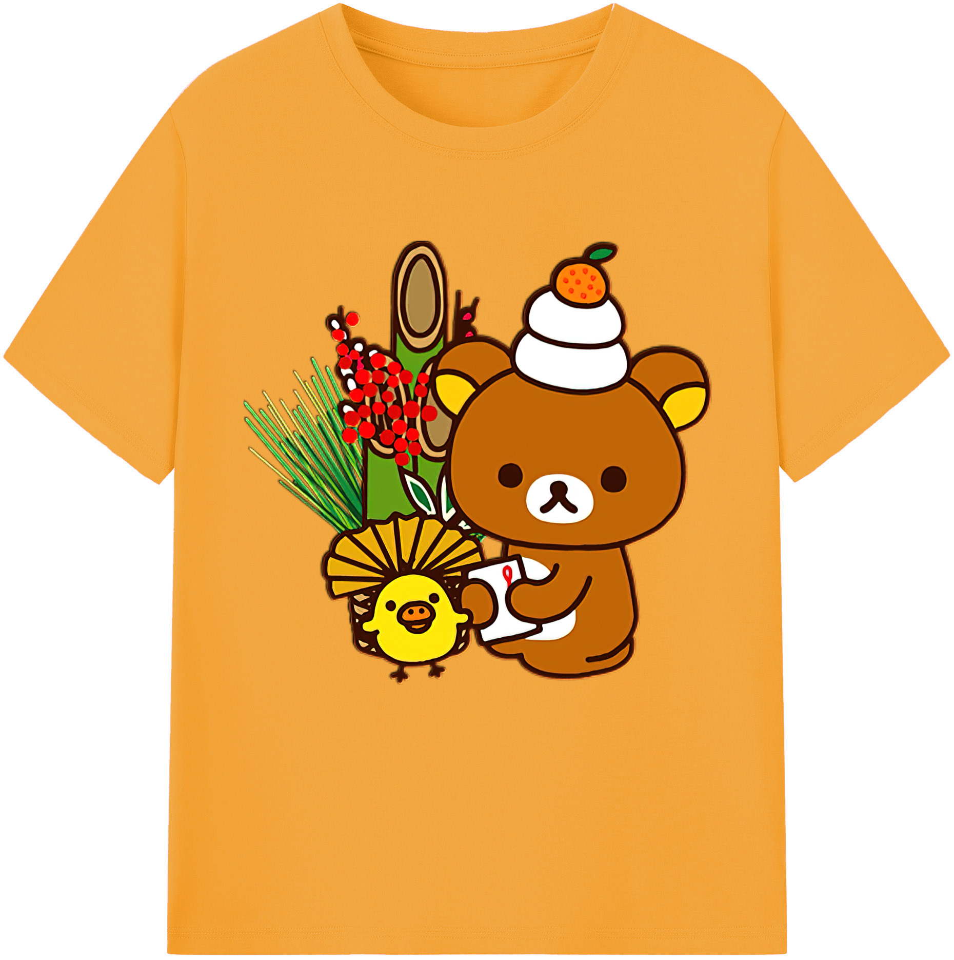 （画像用） リラックマ リラックマ キイロイトリ Rilakkuma Korilakkuma Kiiroitori レディースカジュアルプリントTシャツ（綿100％）