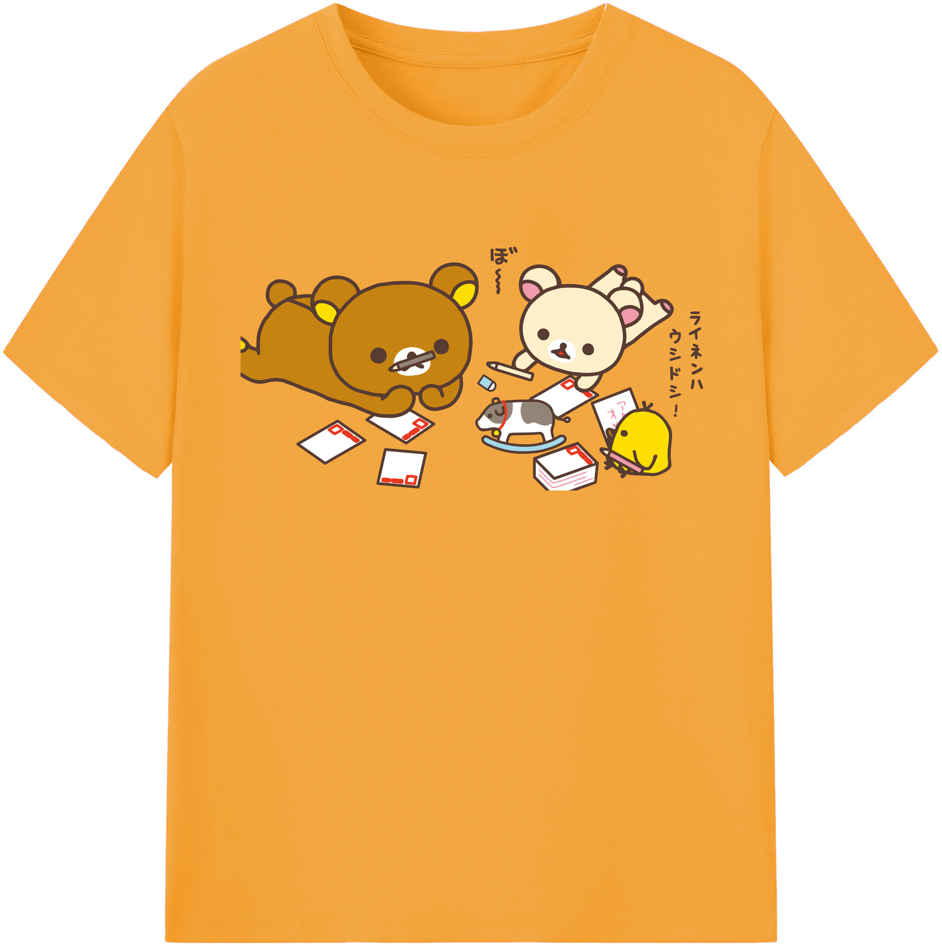 （画像用） リラックマ リラックマ キイロイトリ Rilakkuma Korilakkuma Kiiroitori レディースカジュアルプリントTシャツ（綿100％）