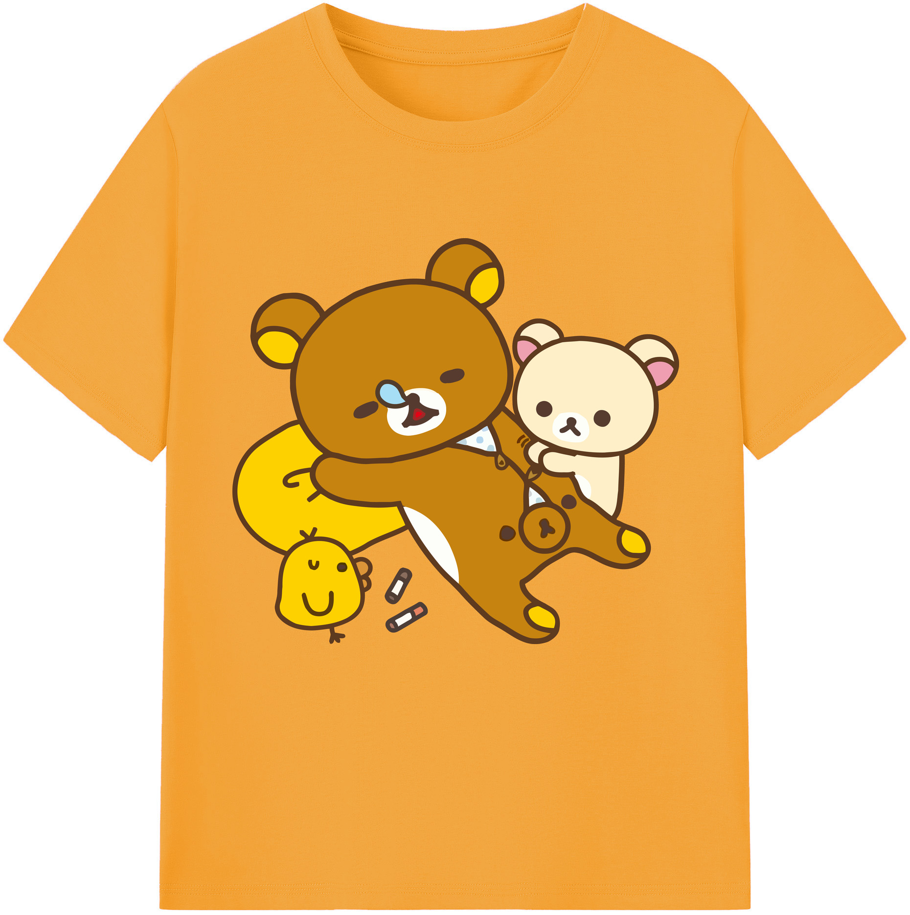 （画像用） リラックマ リラックマ キイロイトリ Rilakkuma Korilakkuma Kiiroitori レディースカジュアルプリントTシャツ（綿100％）
