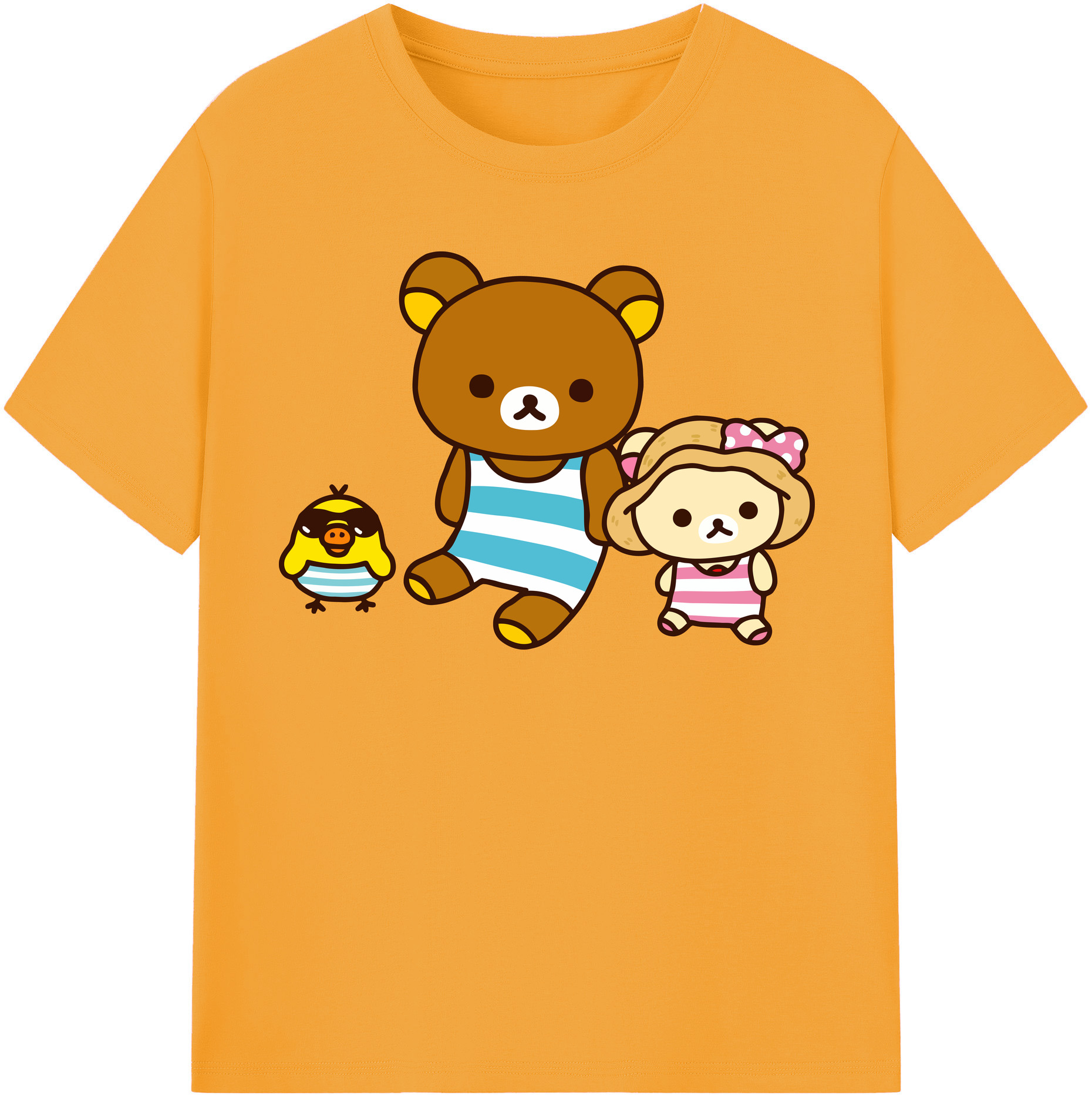 （画像用） リラックマ リラックマ キイロイトリ Rilakkuma Korilakkuma Kiiroitori レディースカジュアルプリントTシャツ（綿100％）
