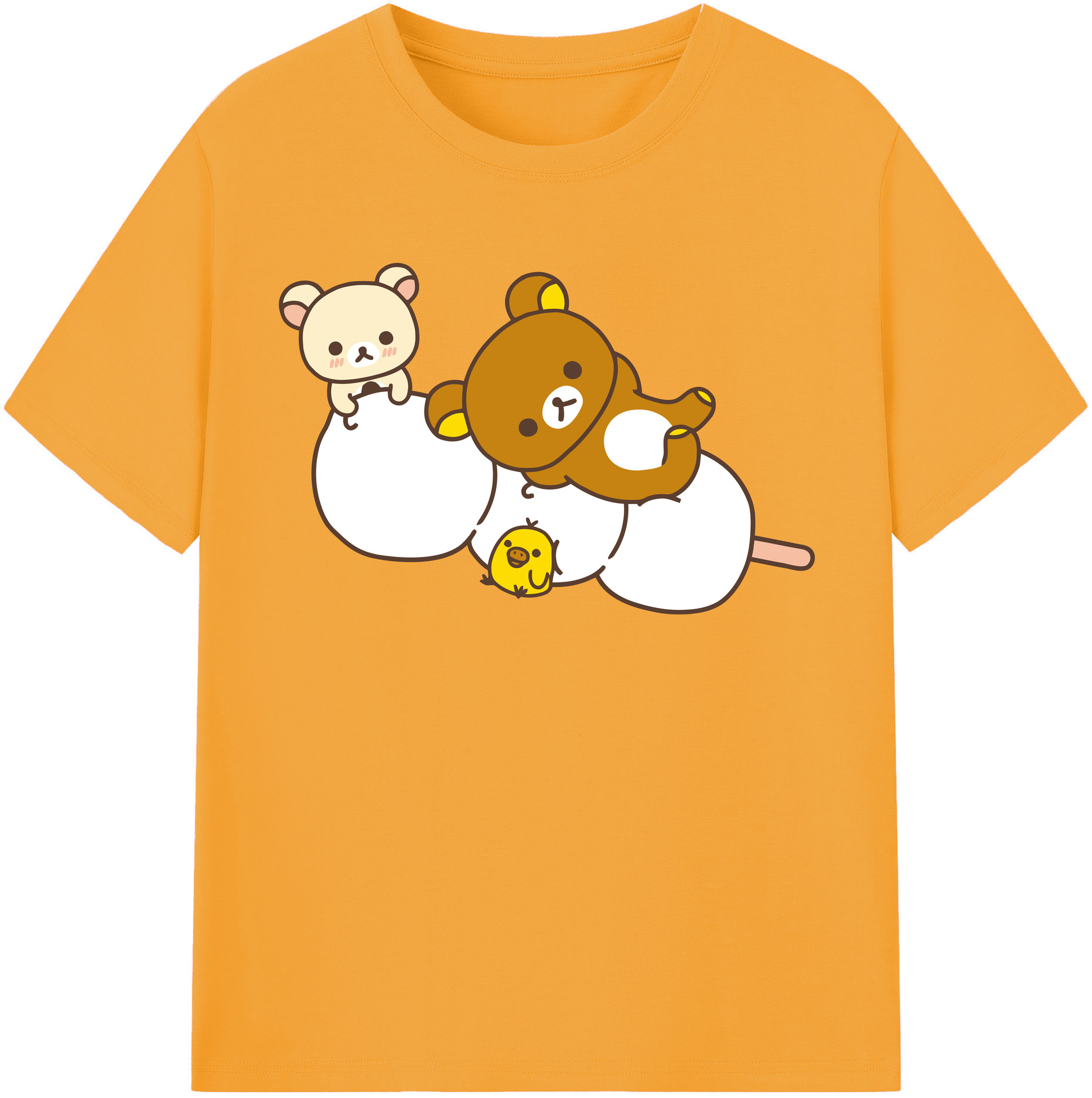 （画像用） リラックマ リラックマ キイロイトリ Rilakkuma Korilakkuma Kiiroitori レディースカジュアルプリントTシャツ（綿100％）