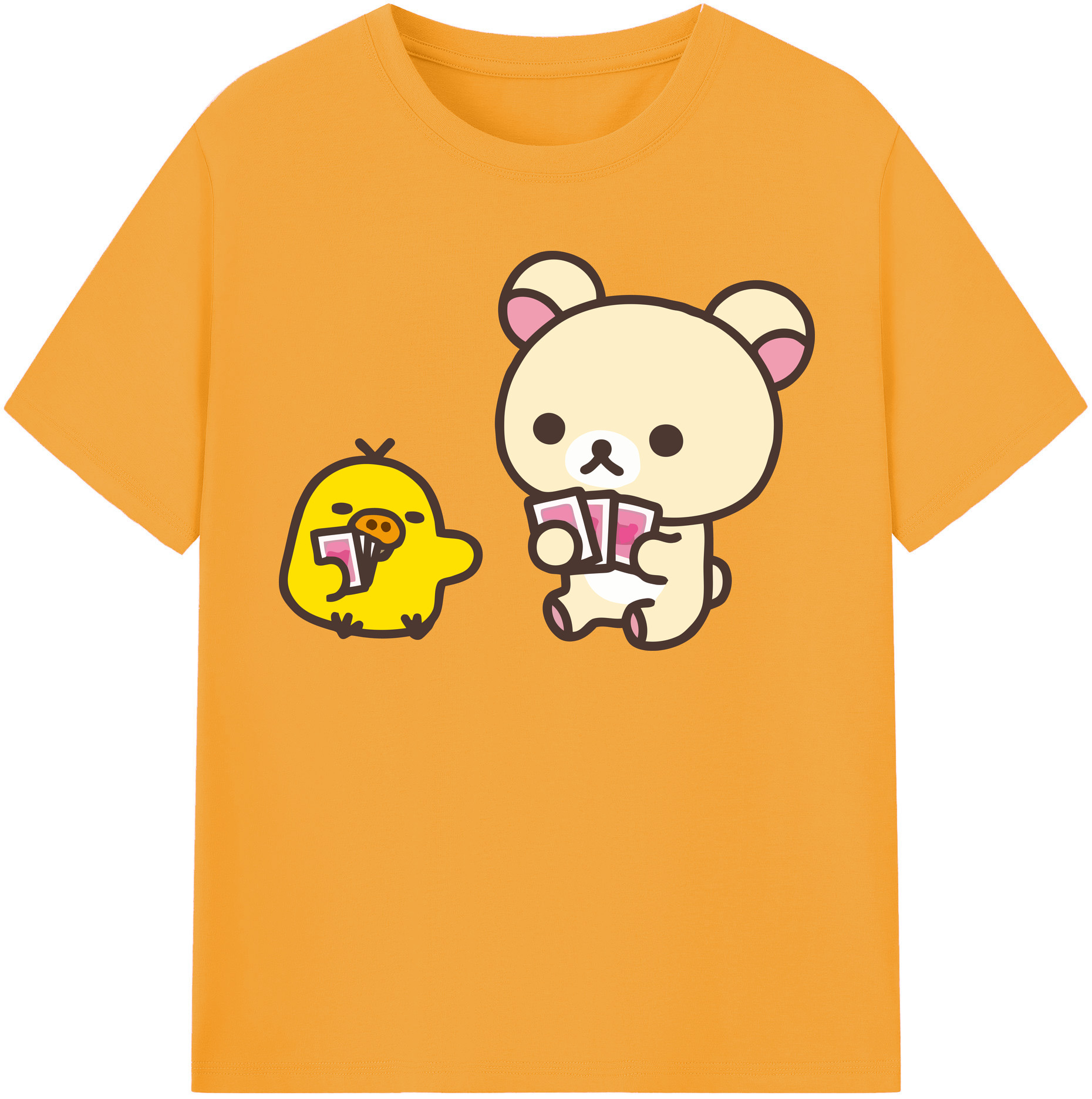 （画像用） リラックマ リラックマ キイロイトリ Rilakkuma Korilakkuma Kiiroitori レディースカジュアルプリントTシャツ（綿100％）