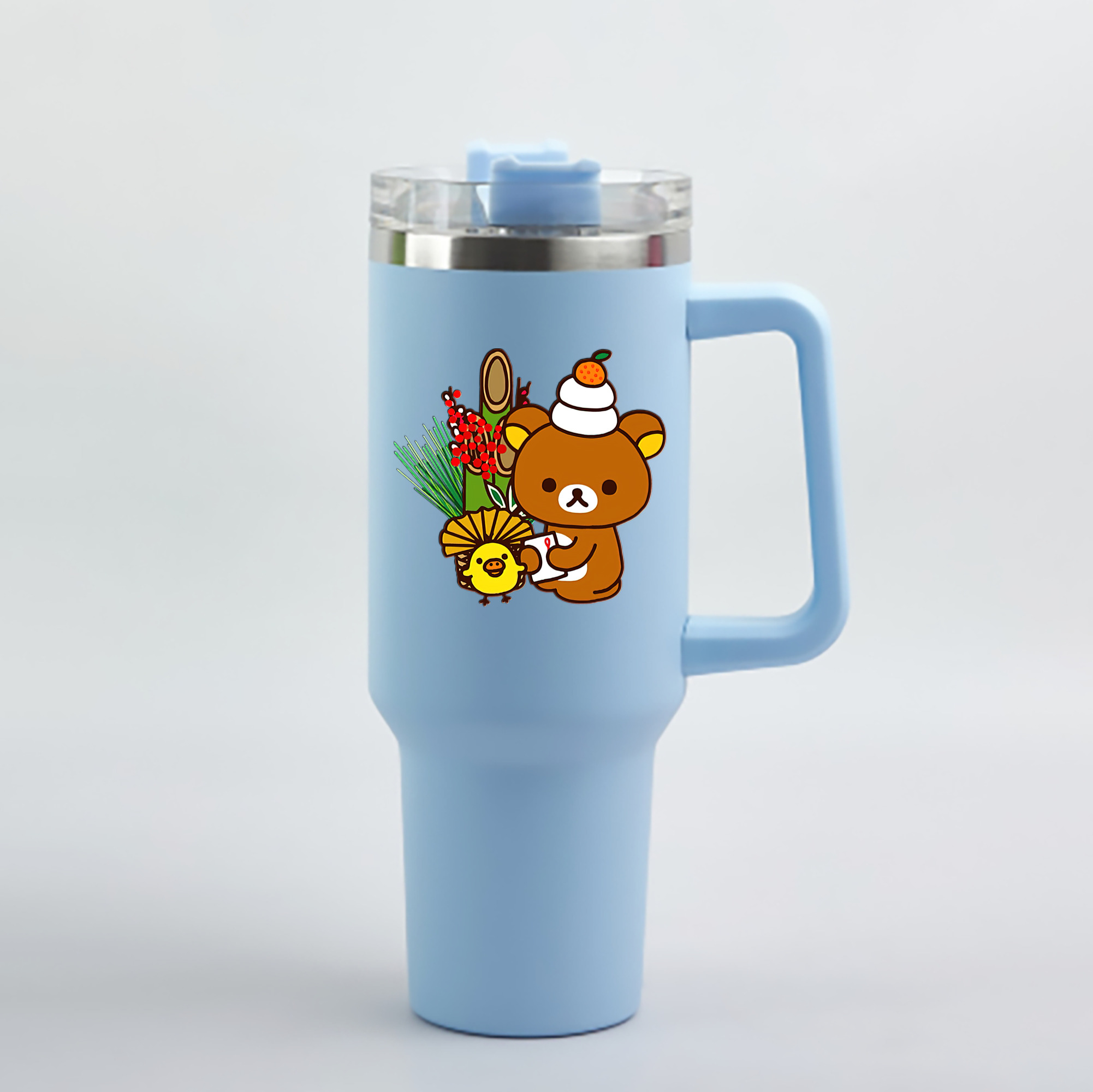 （画像用） リラックマ リラックマ キイロイトリ Rilakkuma Korilakkuma Kiiroitori 1200mL車用タンブラー - クリスタルステッカー（プラスチックストロー付き）