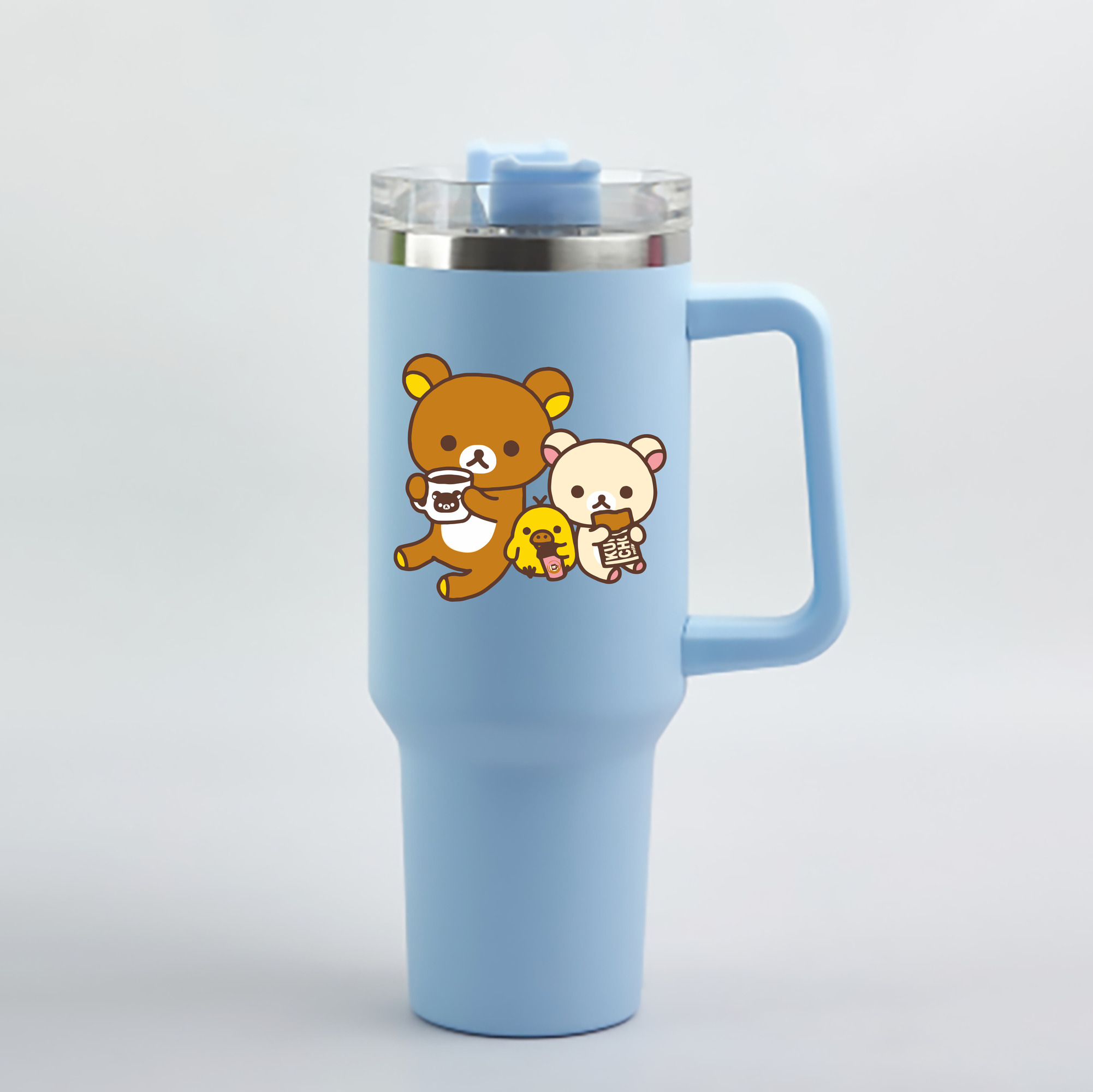 （画像用） リラックマ リラックマ キイロイトリ Rilakkuma Korilakkuma Kiiroitori 1200mL車用タンブラー - クリスタルステッカー（プラスチックストロー付き）