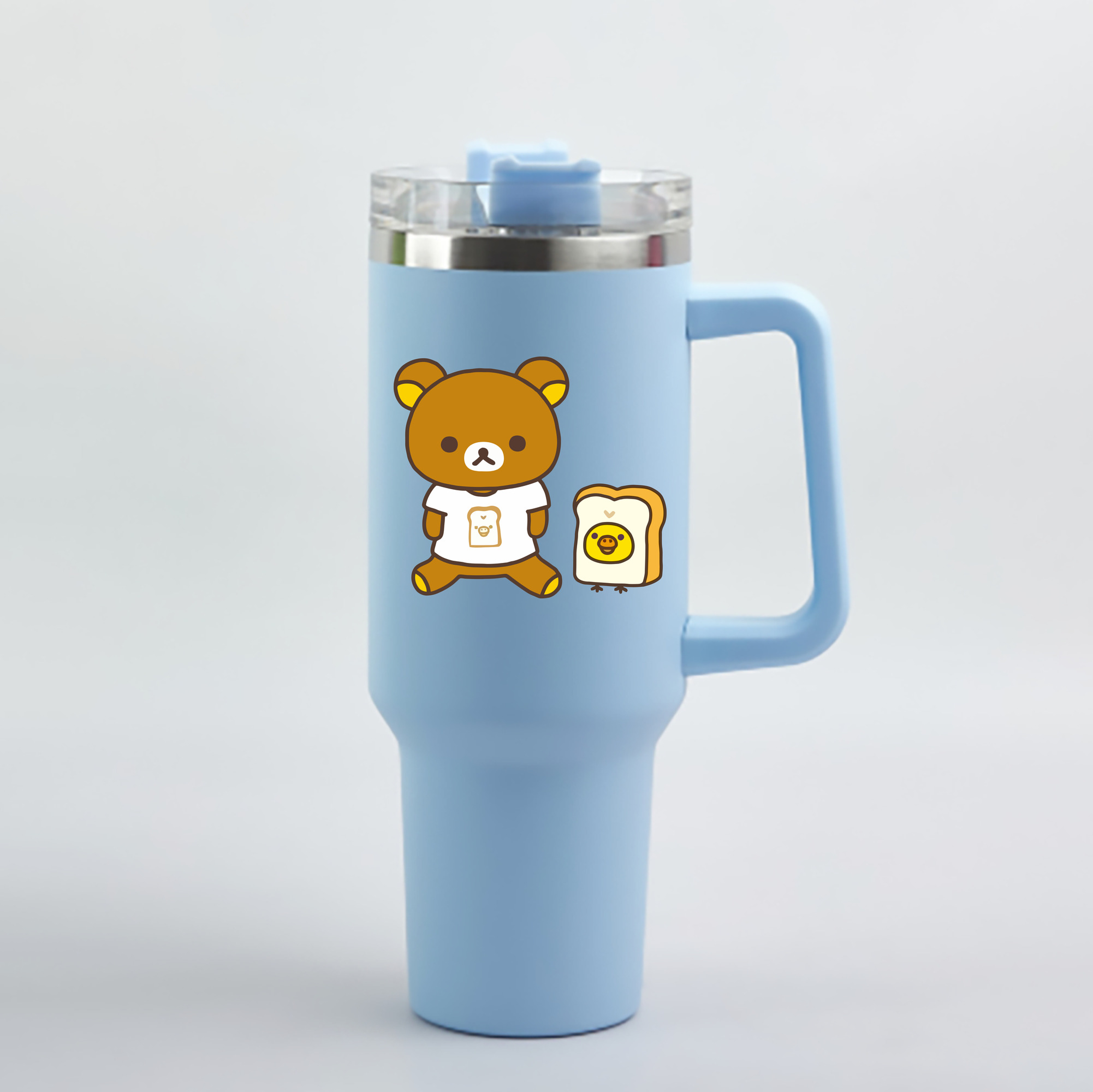 （画像用） リラックマ リラックマ キイロイトリ Rilakkuma Korilakkuma Kiiroitori 1200mL車用タンブラー - クリスタルステッカー（プラスチックストロー付き）