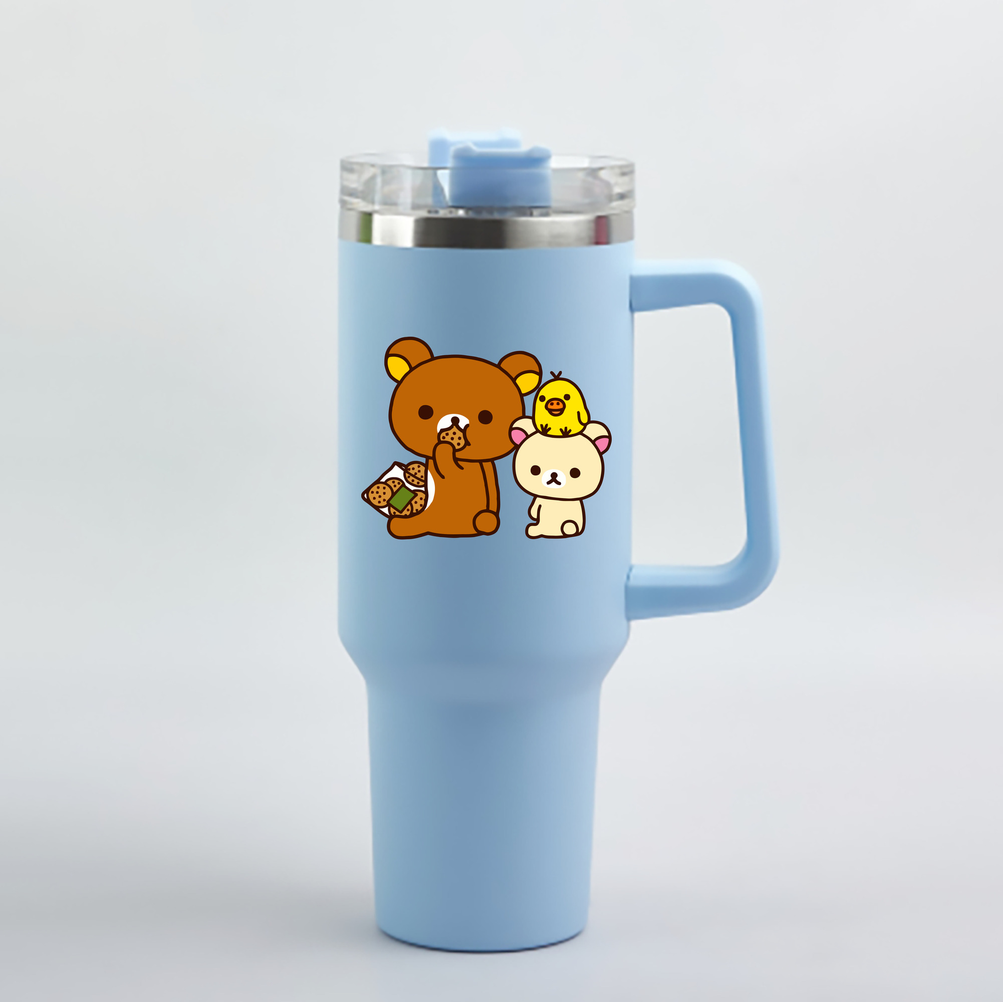 （画像用） リラックマ リラックマ キイロイトリ Rilakkuma Korilakkuma Kiiroitori 1200mL車用タンブラー - クリスタルステッカー（プラスチックストロー付き）