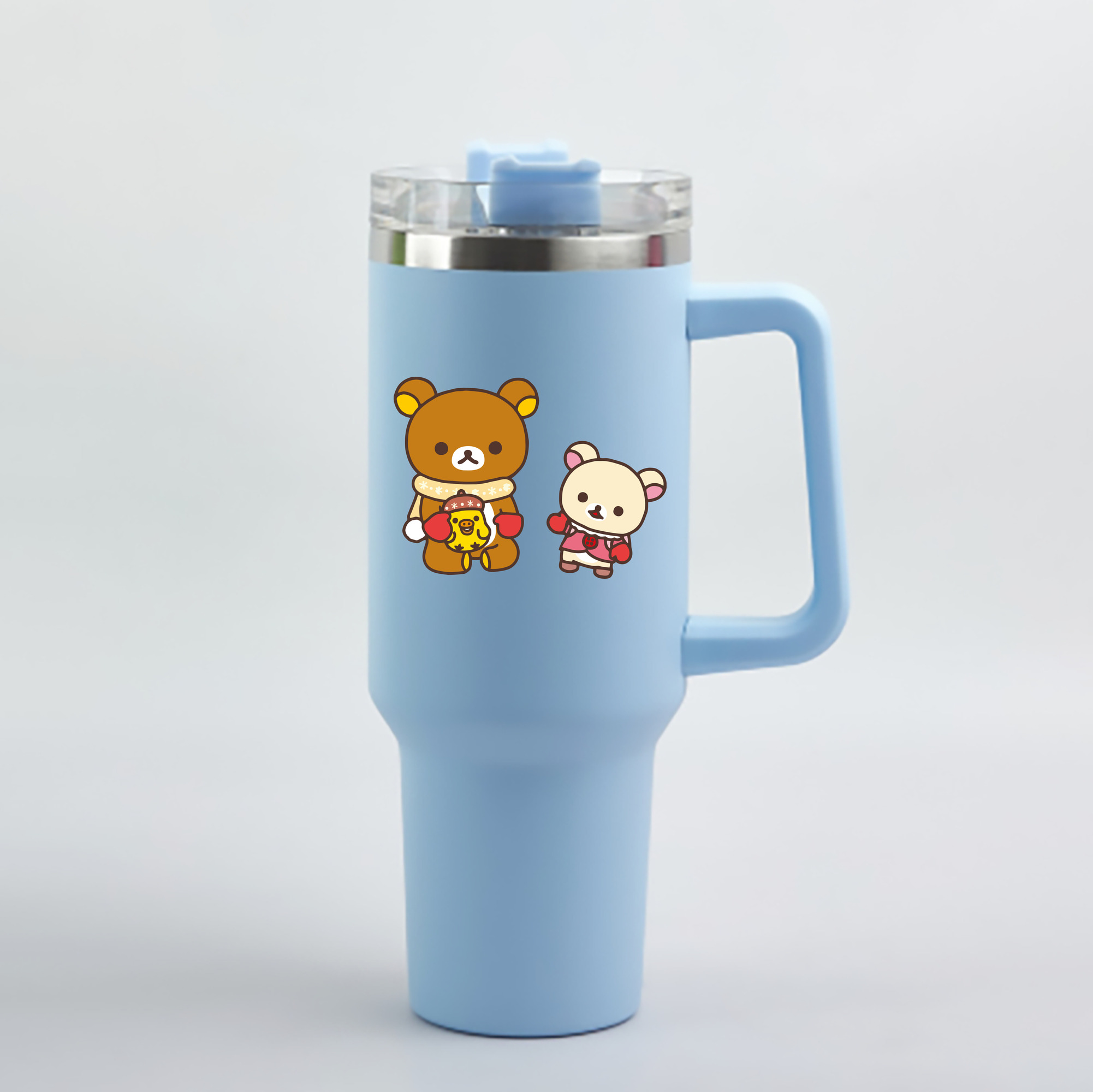 （画像用） リラックマ リラックマ キイロイトリ Rilakkuma Korilakkuma Kiiroitori 1200mL車用タンブラー - クリスタルステッカー（プラスチックストロー付き）