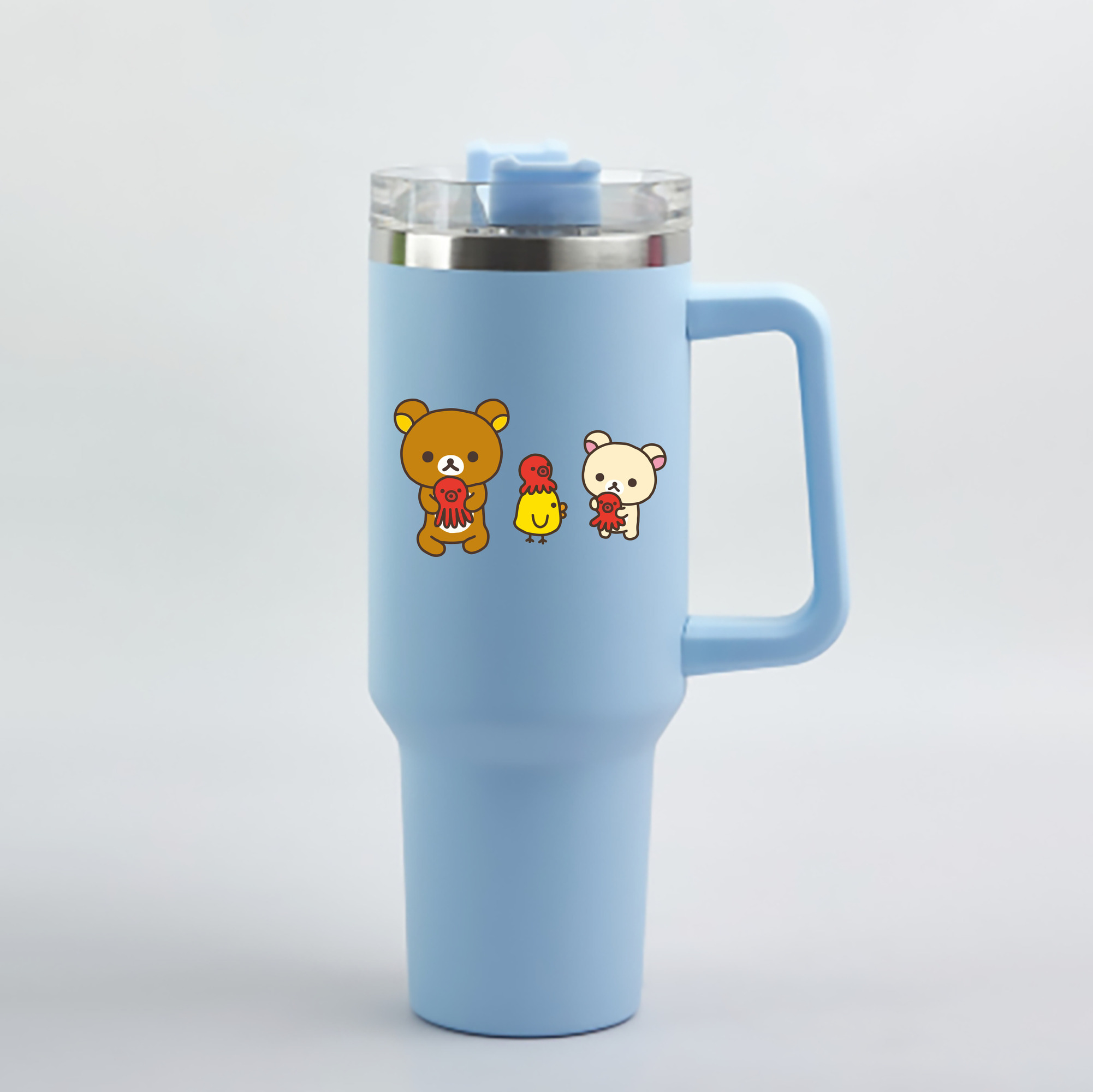 （画像用） リラックマ リラックマ キイロイトリ Rilakkuma Korilakkuma Kiiroitori 1200mL車用タンブラー - クリスタルステッカー（プラスチックストロー付き）