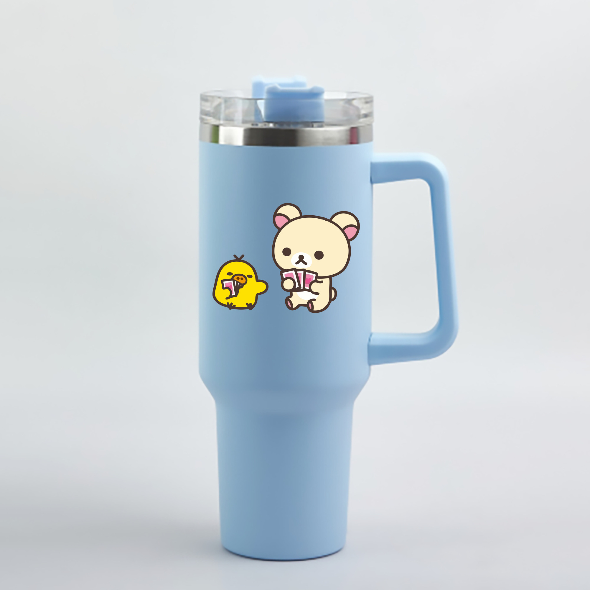 （画像用） リラックマ リラックマ キイロイトリ Rilakkuma Korilakkuma Kiiroitori 1200mL車用タンブラー - クリスタルステッカー（プラスチックストロー付き）