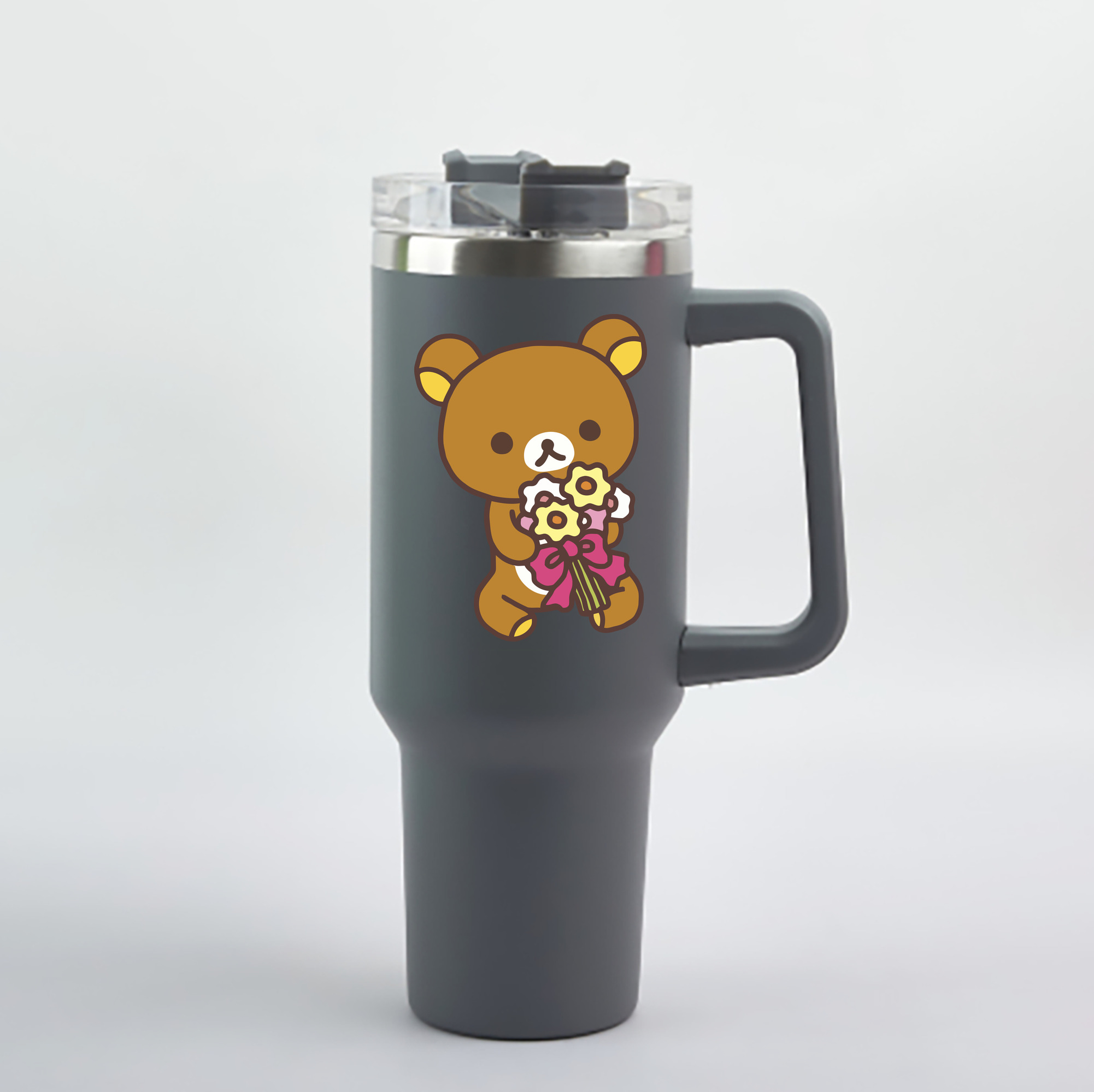 （画像用） リラックマ リラックマ キイロイトリ Rilakkuma Korilakkuma Kiiroitori 1200mL車用タンブラー - クリスタルステッカー（プラスチックストロー付き）