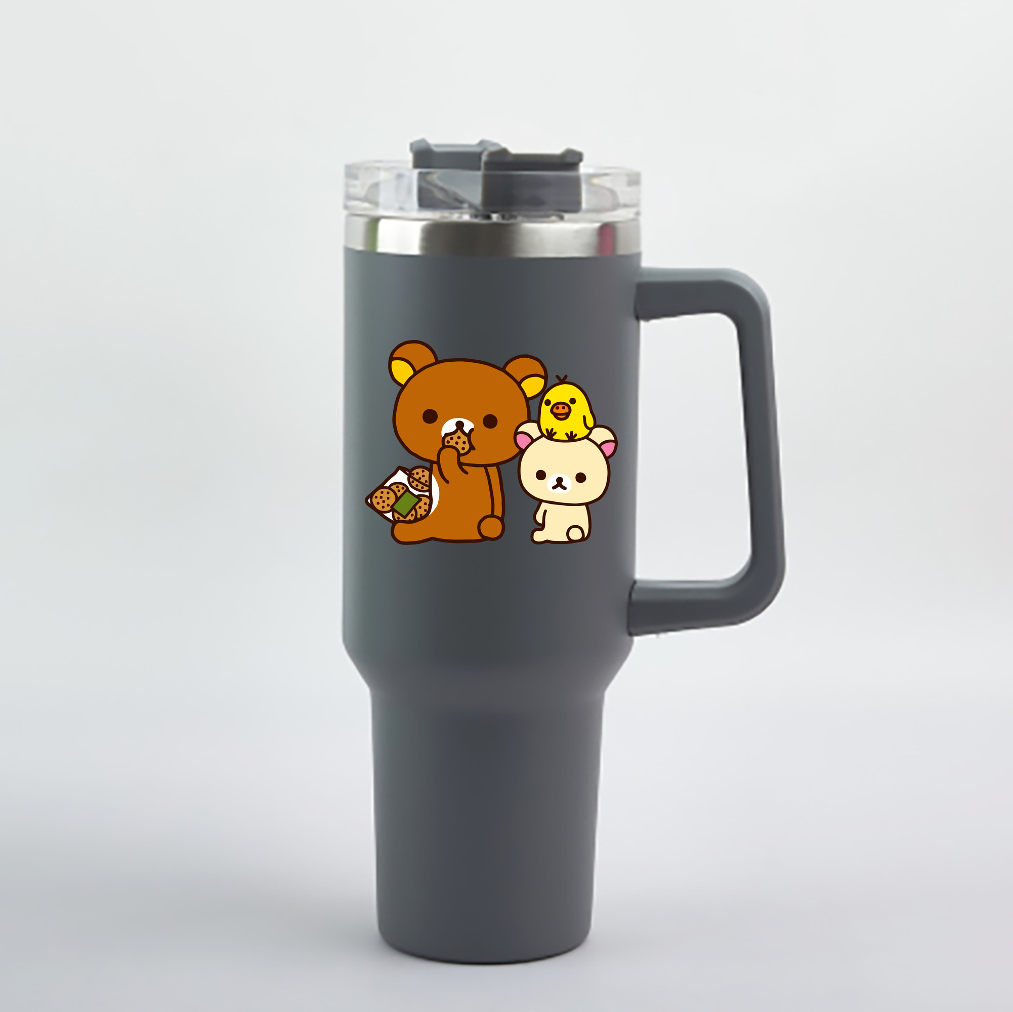 （画像用） リラックマ リラックマ キイロイトリ Rilakkuma Korilakkuma Kiiroitori 1200mL車用タンブラー - クリスタルステッカー（プラスチックストロー付き）