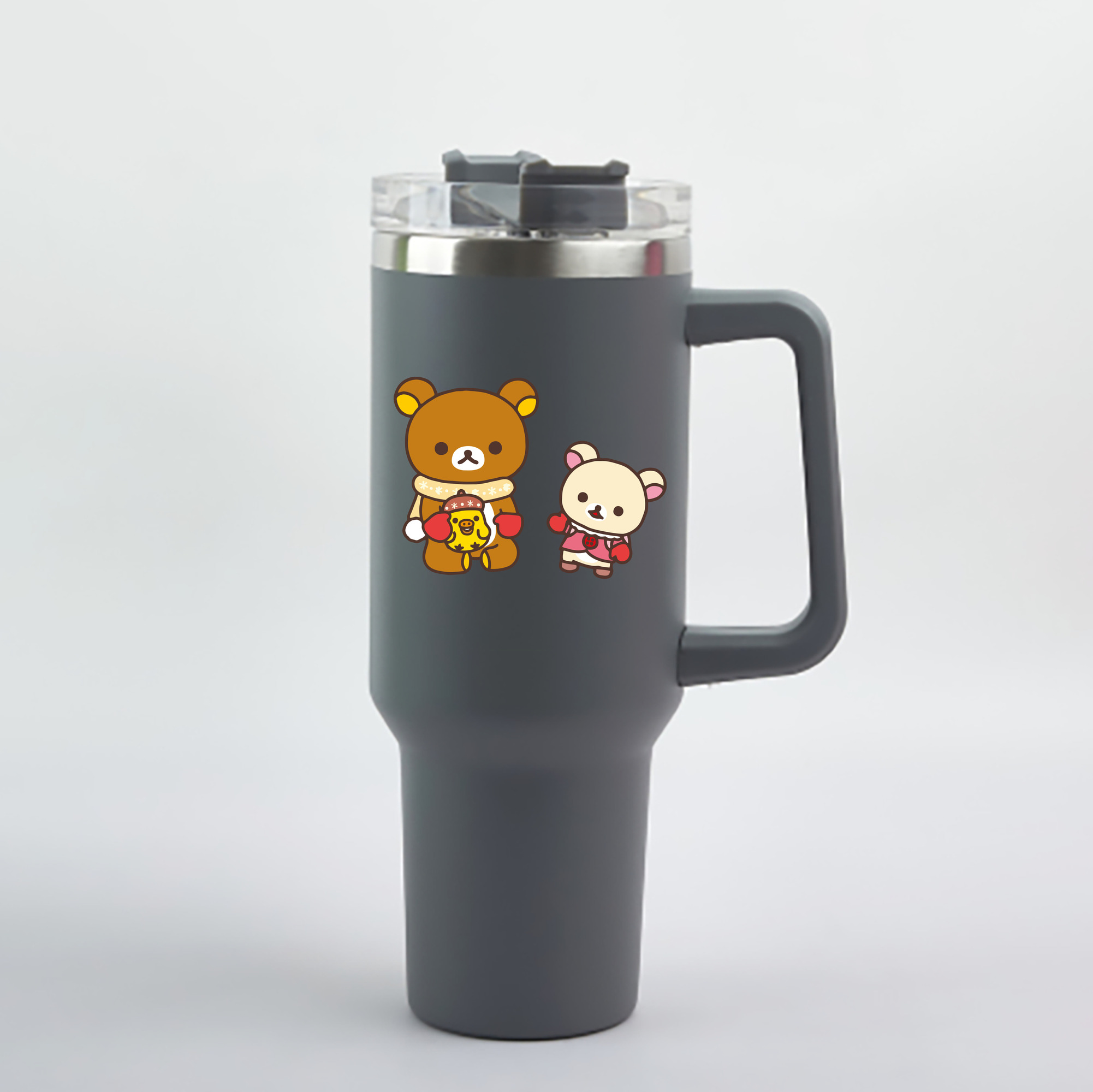 （画像用） リラックマ リラックマ キイロイトリ Rilakkuma Korilakkuma Kiiroitori 1200mL車用タンブラー - クリスタルステッカー（プラスチックストロー付き）