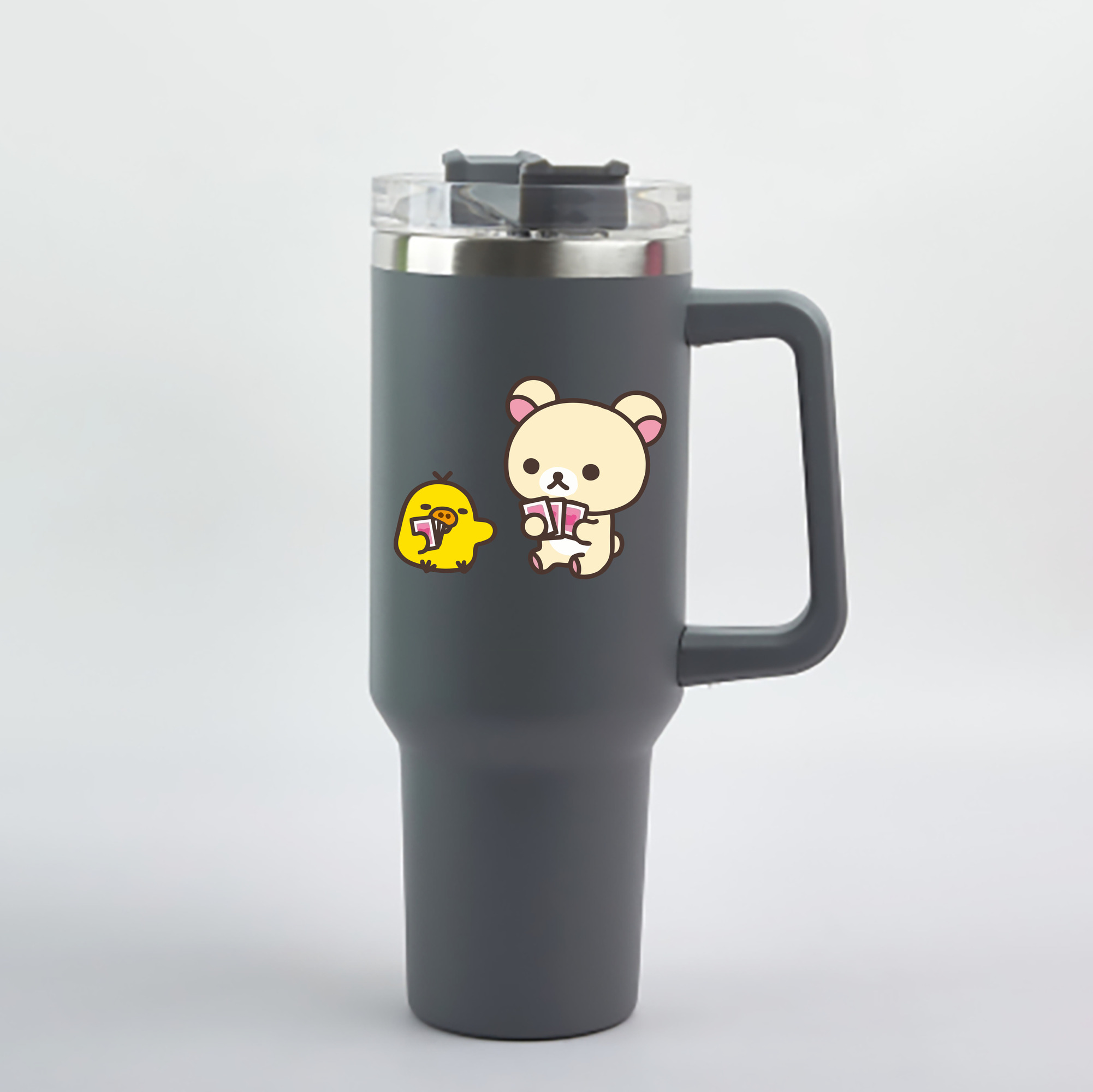 （画像用） リラックマ リラックマ キイロイトリ Rilakkuma Korilakkuma Kiiroitori 1200mL車用タンブラー - クリスタルステッカー（プラスチックストロー付き）