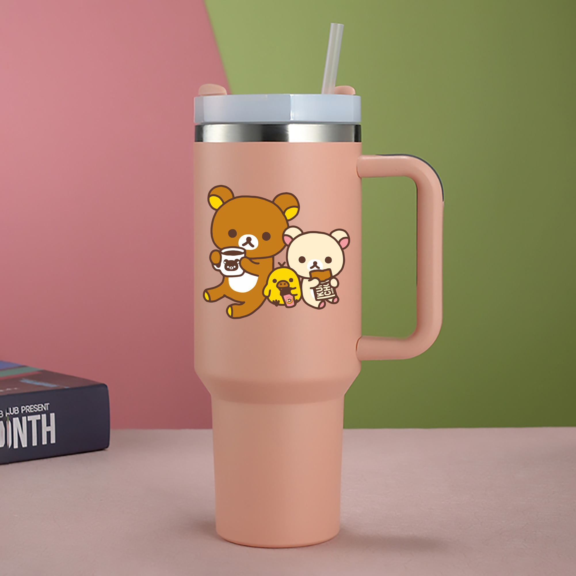 （画像用） リラックマ リラックマ キイロイトリ Rilakkuma Korilakkuma Kiiroitori 1200mL車用タンブラー - クリスタルステッカー（プラスチックストロー付き）