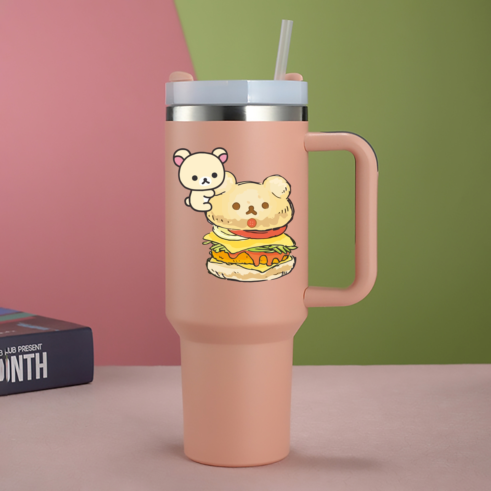 （画像用） リラックマ リラックマ キイロイトリ Rilakkuma Korilakkuma Kiiroitori 1200mL車用タンブラー - クリスタルステッカー（プラスチックストロー付き）
