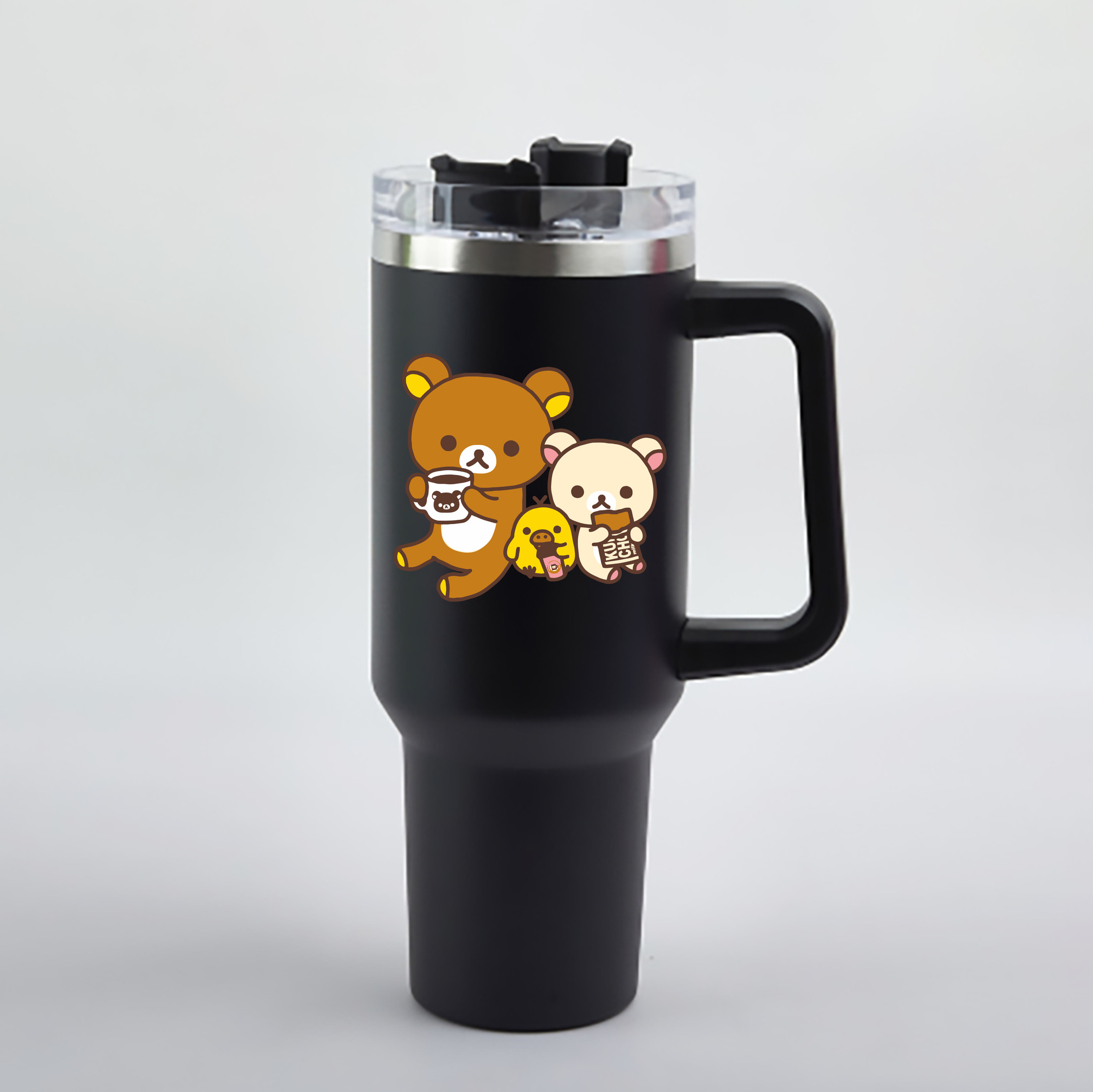 （画像用） リラックマ リラックマ キイロイトリ Rilakkuma Korilakkuma Kiiroitori 1200mL車用タンブラー - クリスタルステッカー（プラスチックストロー付き）