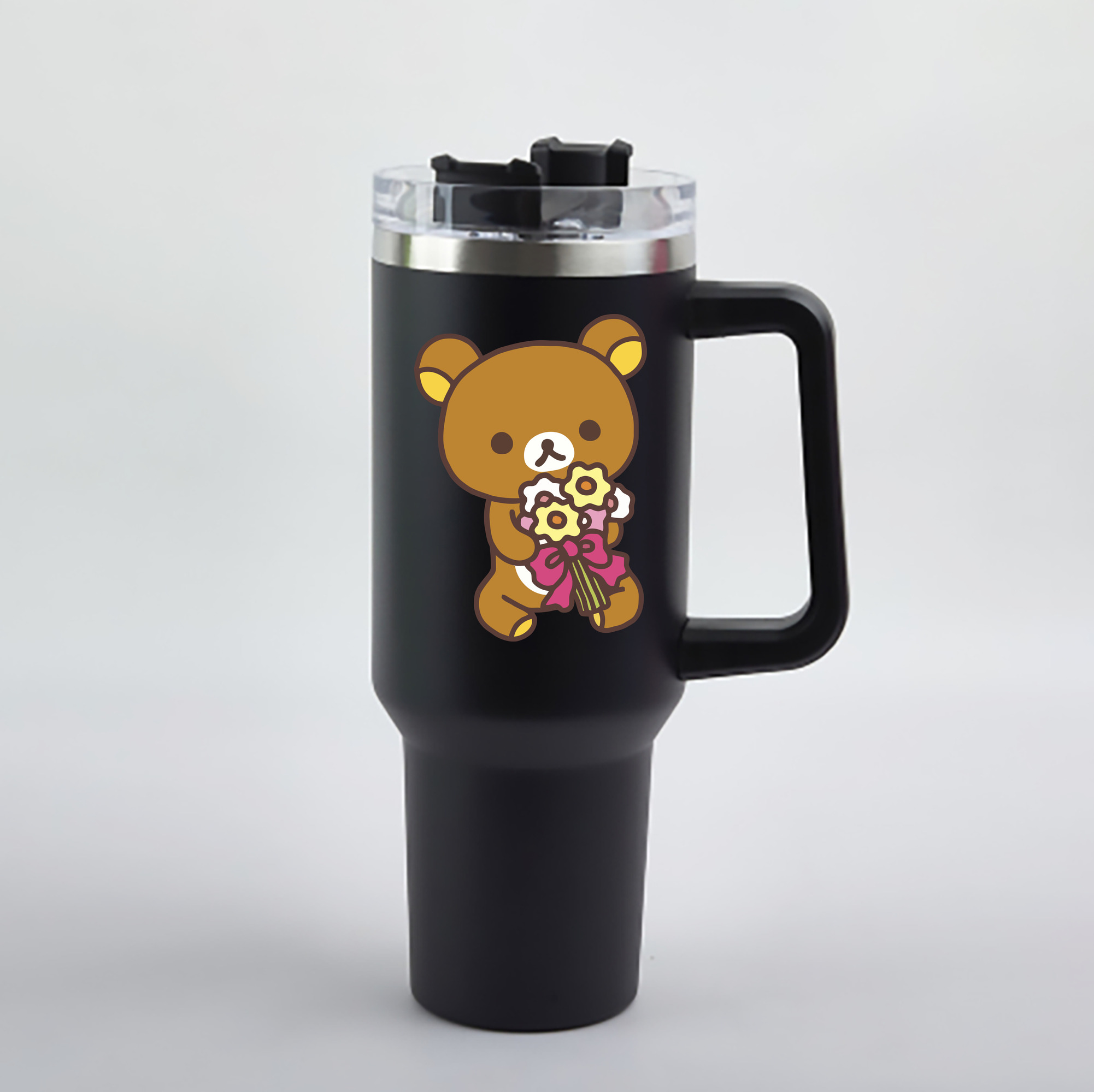 （画像用） リラックマ リラックマ キイロイトリ Rilakkuma Korilakkuma Kiiroitori 1200mL車用タンブラー - クリスタルステッカー（プラスチックストロー付き）