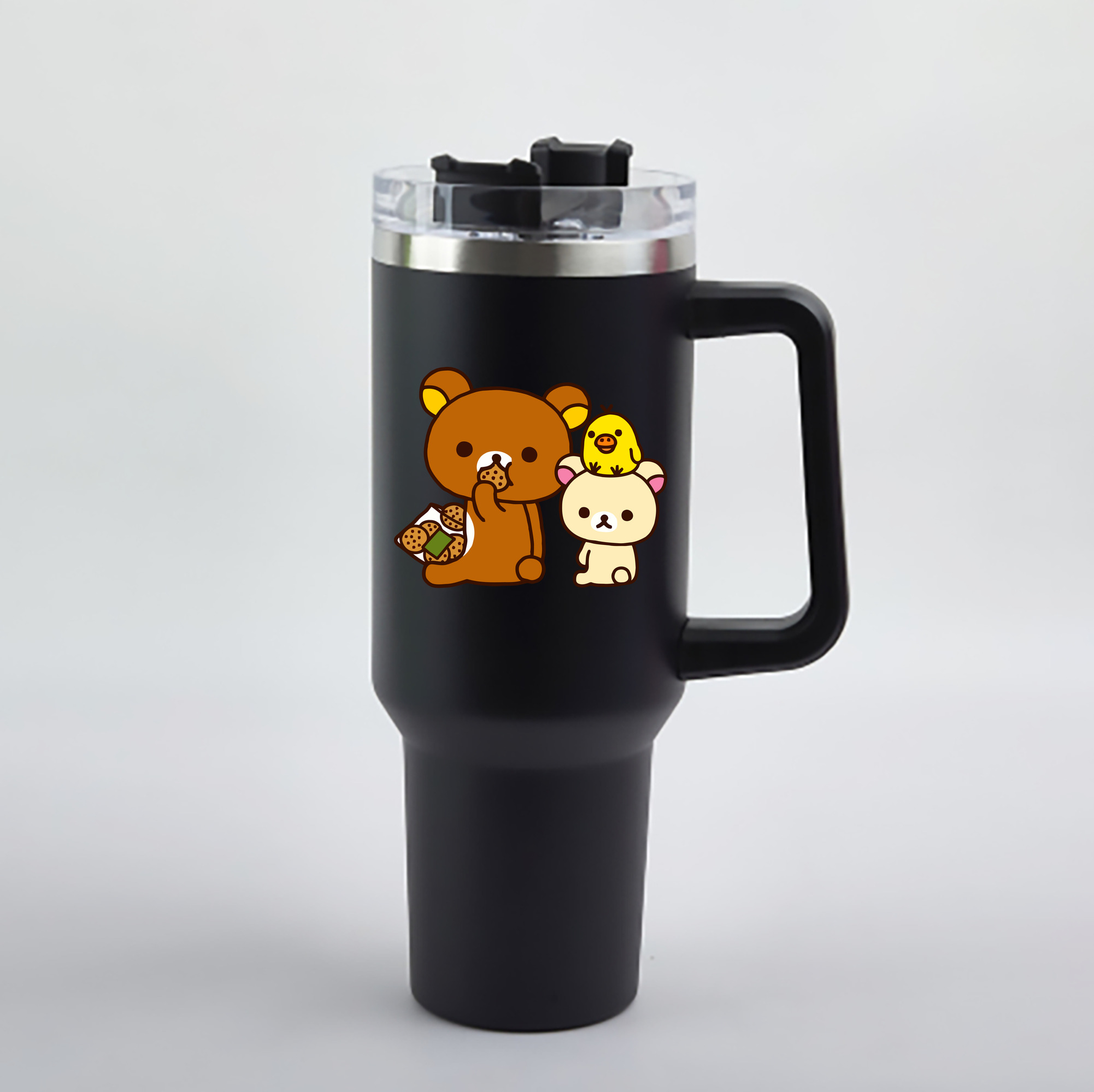 （画像用） リラックマ リラックマ キイロイトリ Rilakkuma Korilakkuma Kiiroitori 1200mL車用タンブラー - クリスタルステッカー（プラスチックストロー付き）