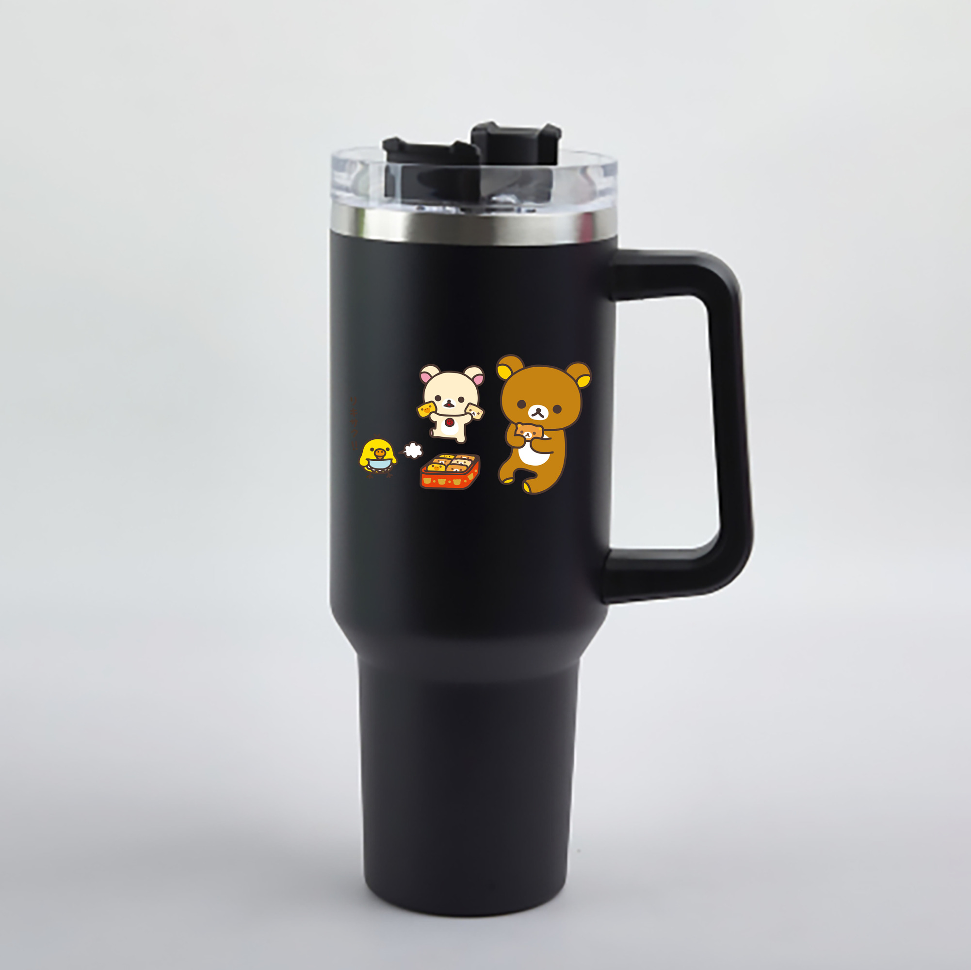 （画像用） リラックマ リラックマ キイロイトリ Rilakkuma Korilakkuma Kiiroitori 1200mL車用タンブラー - クリスタルステッカー（プラスチックストロー付き）
