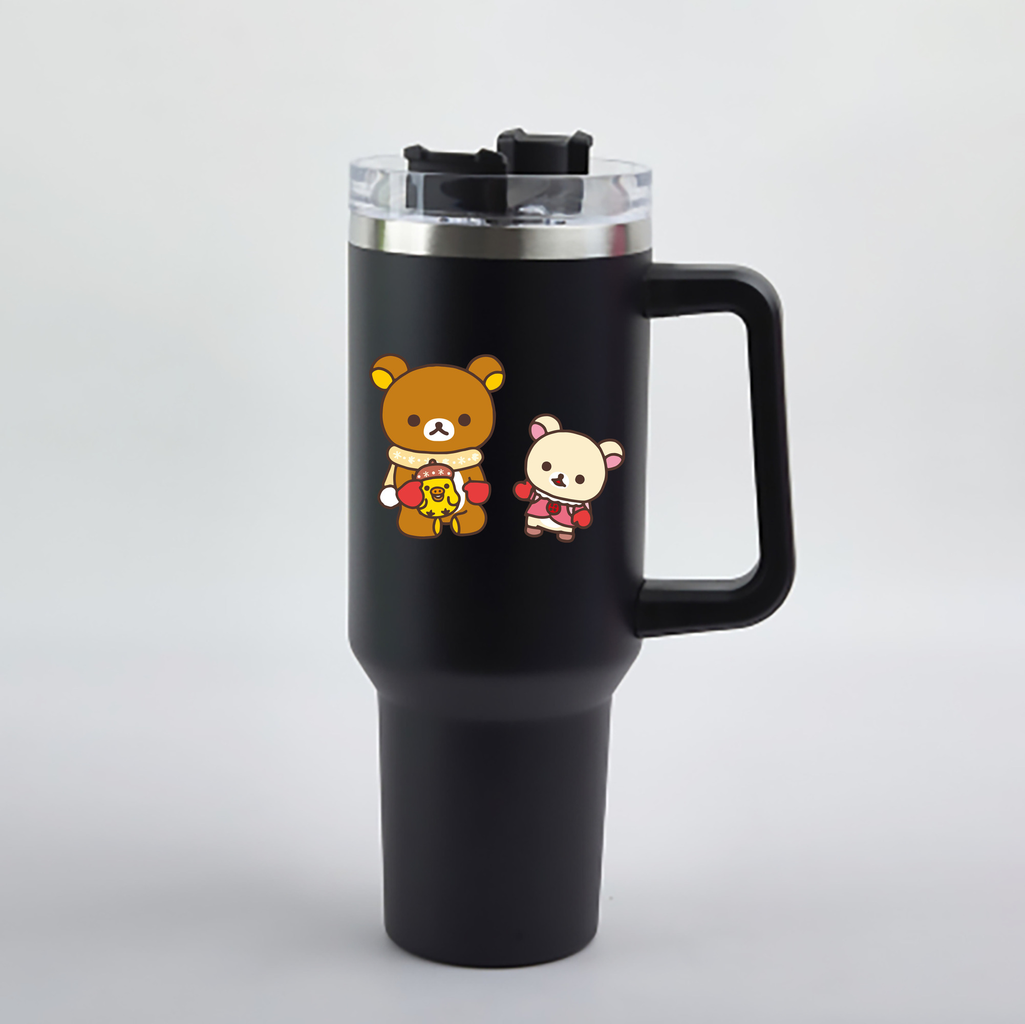 （画像用） リラックマ リラックマ キイロイトリ Rilakkuma Korilakkuma Kiiroitori 1200mL車用タンブラー - クリスタルステッカー（プラスチックストロー付き）