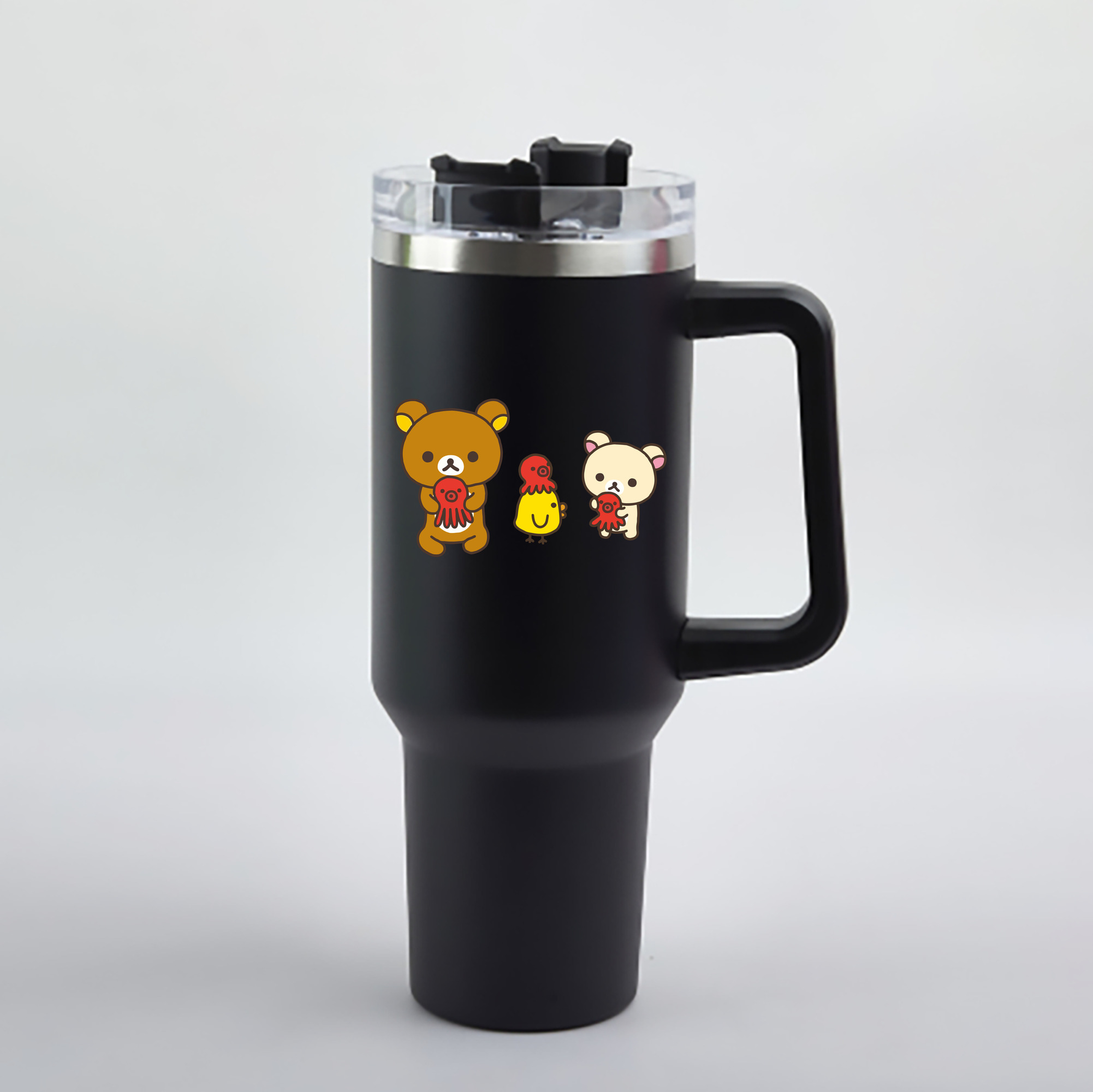 （画像用） リラックマ リラックマ キイロイトリ Rilakkuma Korilakkuma Kiiroitori 1200mL車用タンブラー - クリスタルステッカー（プラスチックストロー付き）