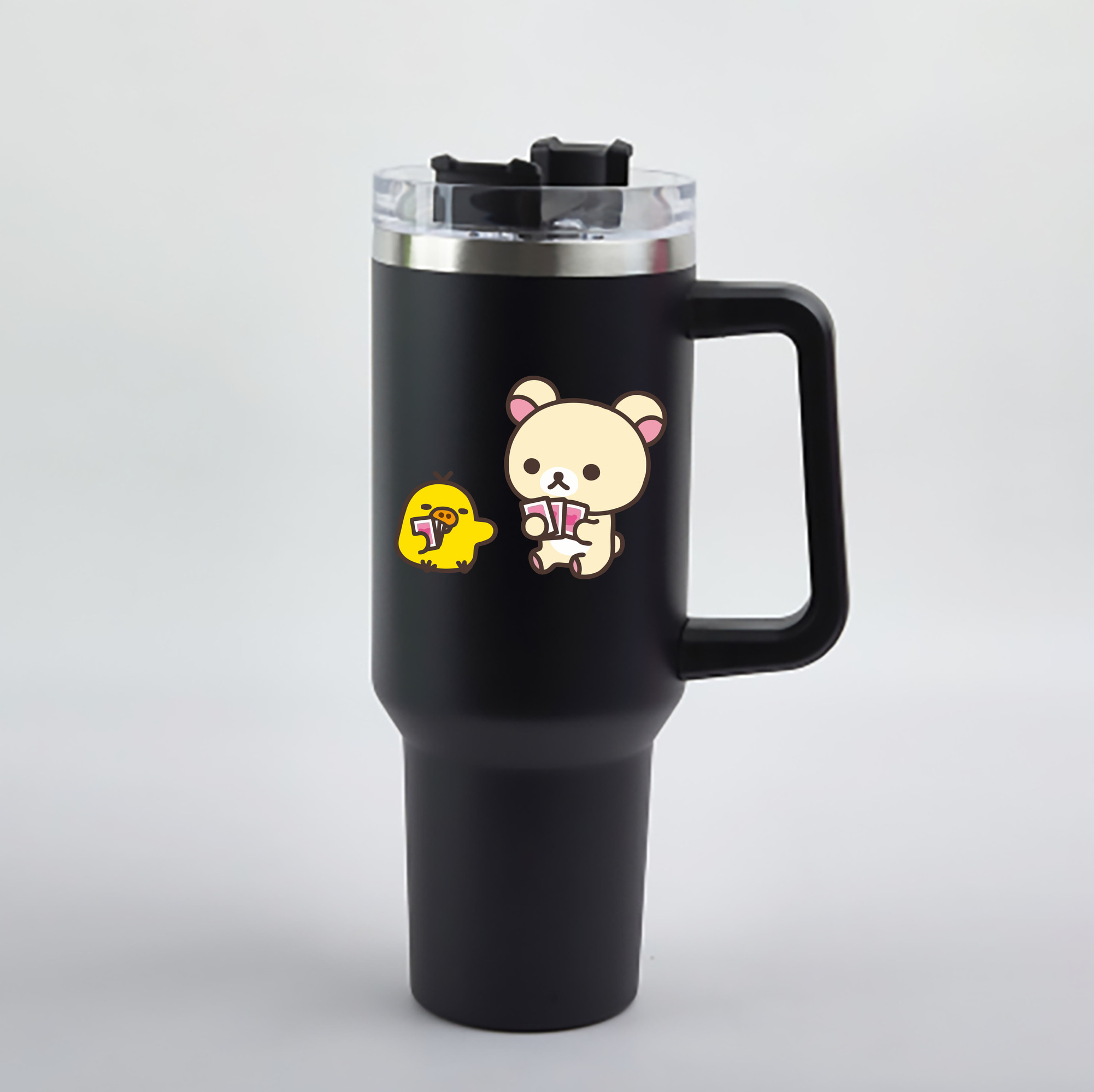 （画像用） リラックマ リラックマ キイロイトリ Rilakkuma Korilakkuma Kiiroitori 1200mL車用タンブラー - クリスタルステッカー（プラスチックストロー付き）