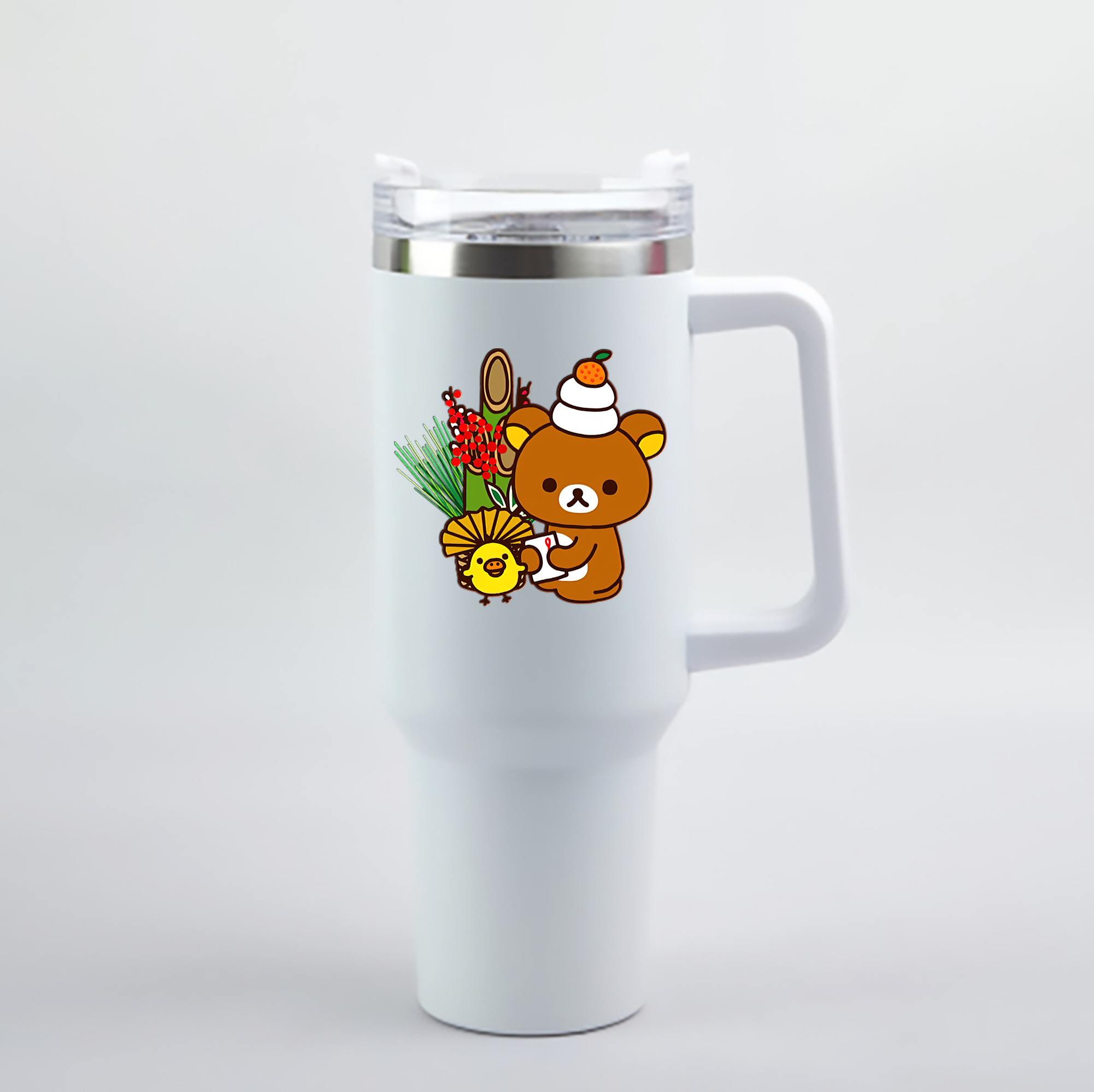 （画像用） リラックマ リラックマ キイロイトリ Rilakkuma Korilakkuma Kiiroitori 1200mL車用タンブラー - クリスタルステッカー（プラスチックストロー付き）