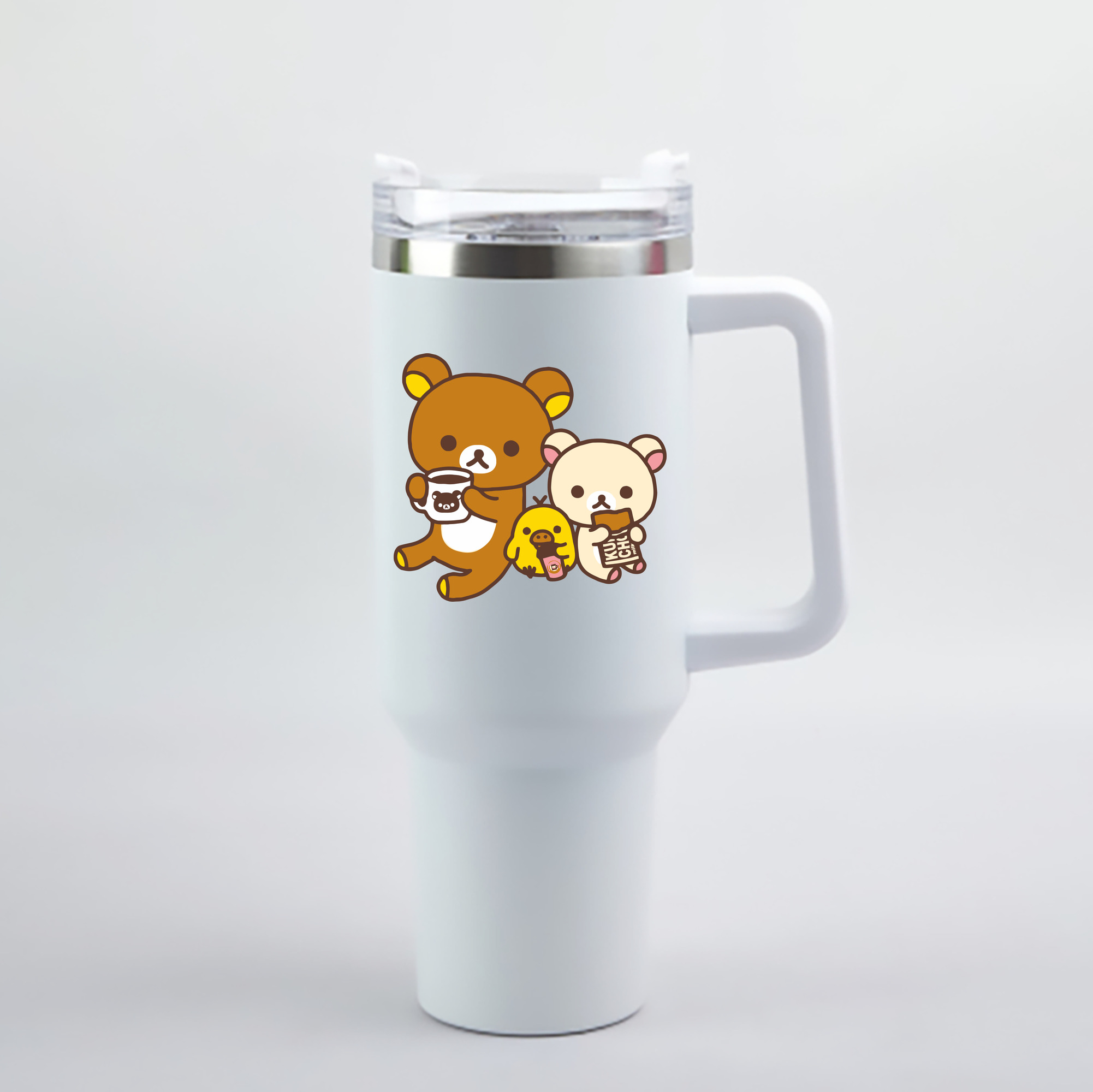 （画像用） リラックマ リラックマ キイロイトリ Rilakkuma Korilakkuma Kiiroitori 1200mL車用タンブラー - クリスタルステッカー（プラスチックストロー付き）