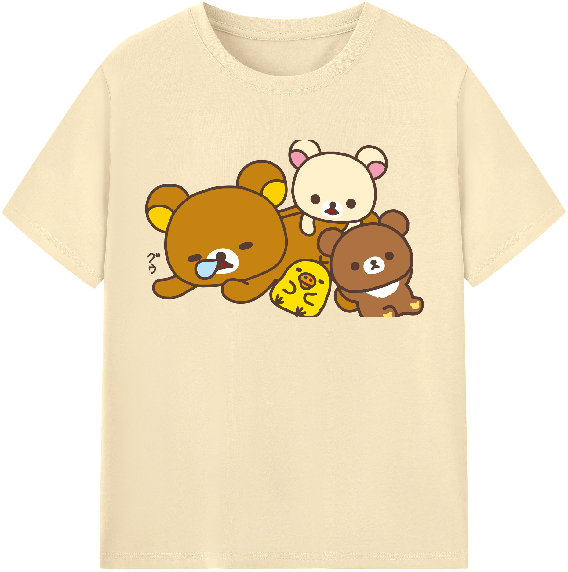 （画像用） リラックマ リラックマ キイロイトリ Rilakkuma Korilakkuma Kiiroitori 綿100％半袖Tシャツ（フロントプリント）
