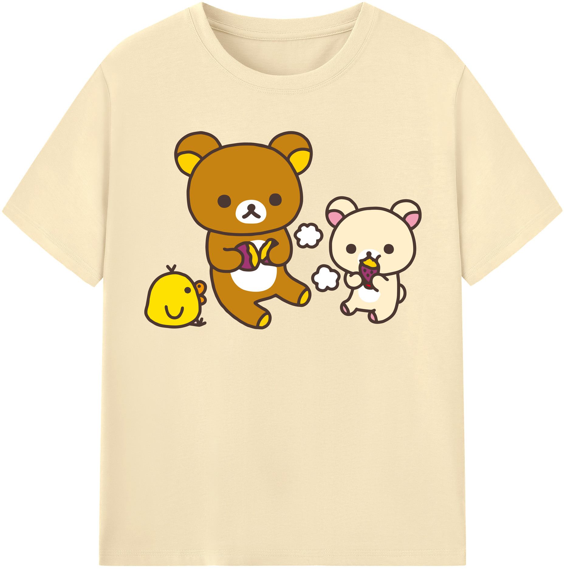 （画像用） リラックマ リラックマ キイロイトリ Rilakkuma Korilakkuma Kiiroitori 綿100％半袖Tシャツ（フロントプリント）