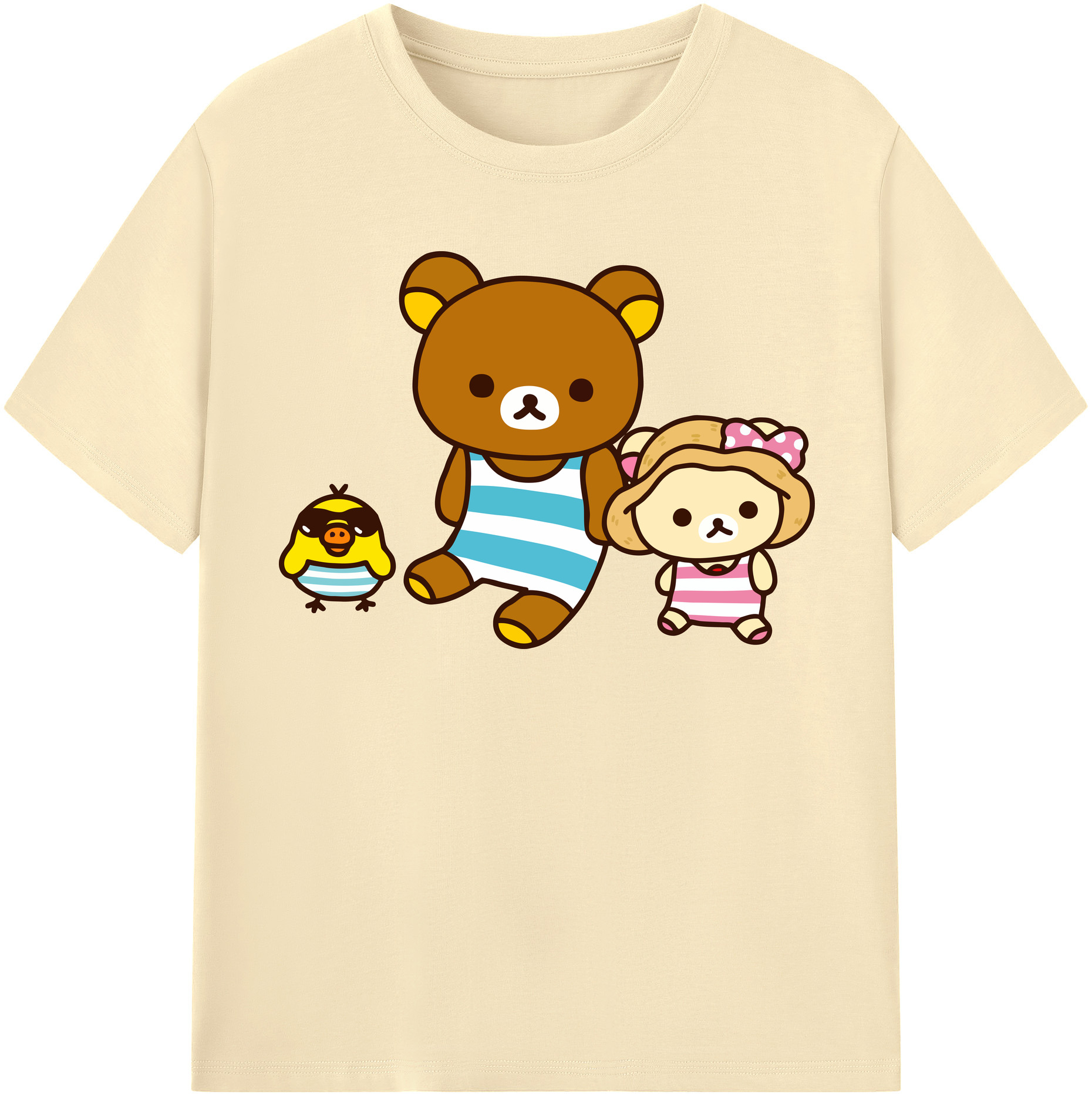 （画像用） リラックマ リラックマ キイロイトリ Rilakkuma Korilakkuma Kiiroitori 綿100％半袖Tシャツ（フロントプリント）