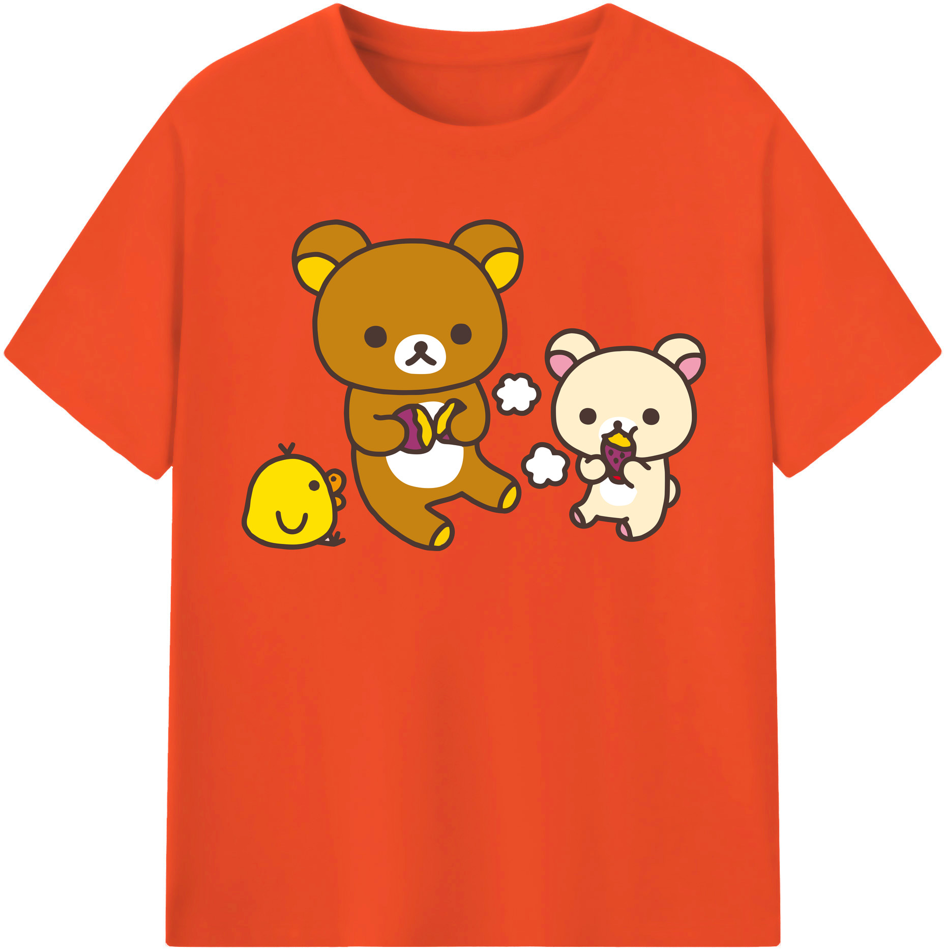 （画像用） リラックマ リラックマ キイロイトリ Rilakkuma Korilakkuma Kiiroitori 綿100％半袖Tシャツ（フロントプリント）