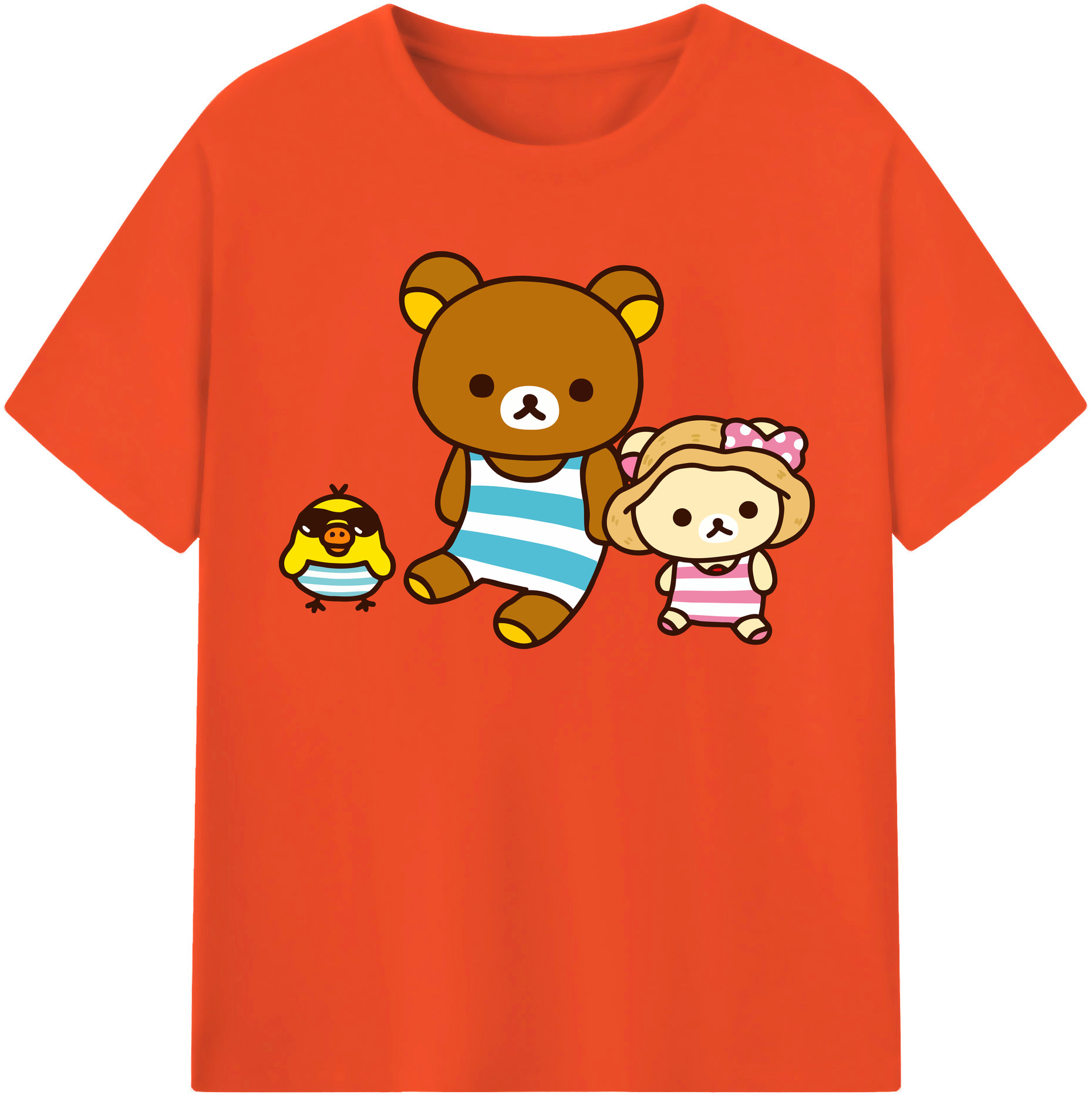 （画像用） リラックマ リラックマ キイロイトリ Rilakkuma Korilakkuma Kiiroitori 綿100％半袖Tシャツ（フロントプリント）