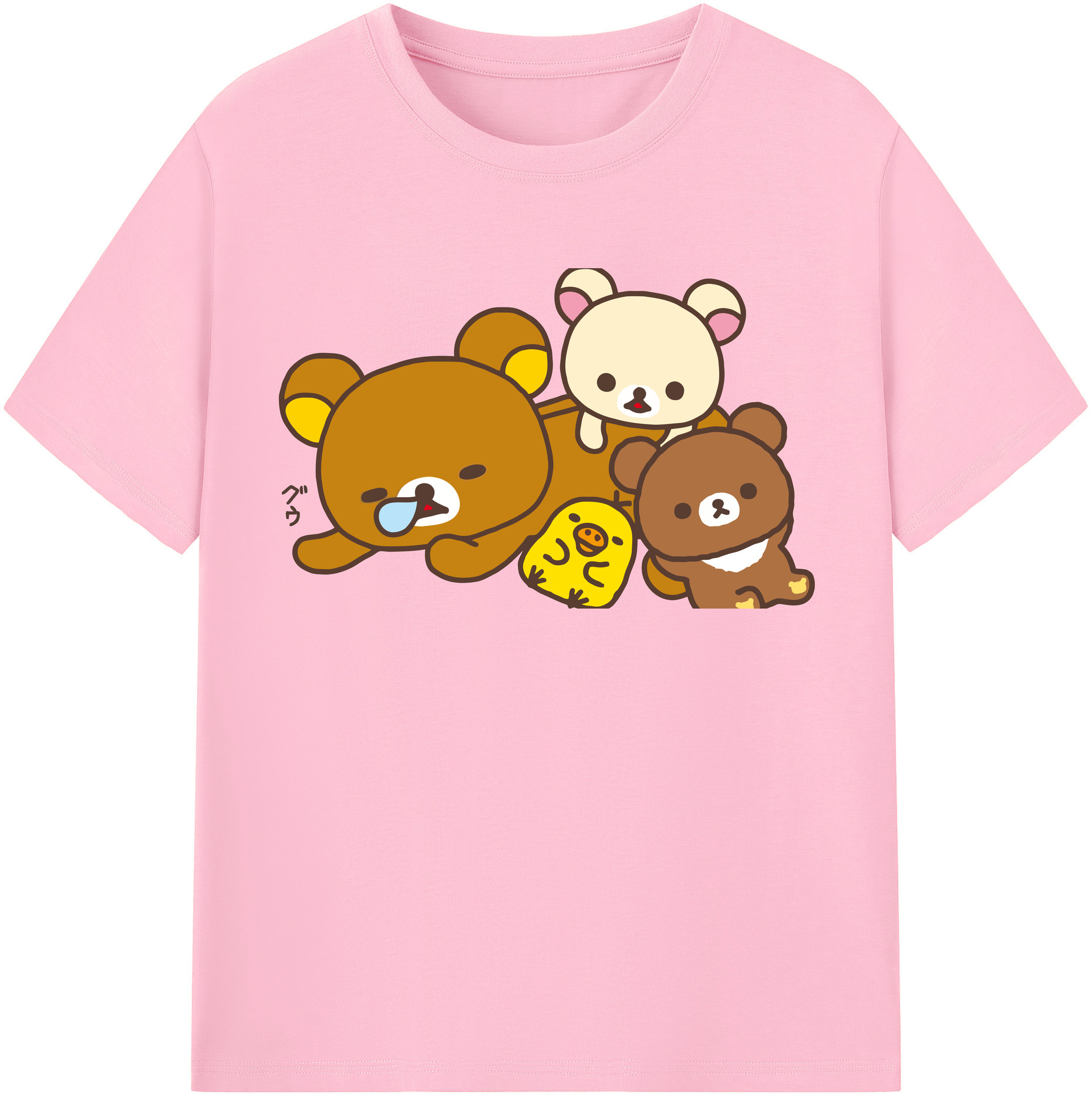 （画像用） リラックマ リラックマ キイロイトリ Rilakkuma Korilakkuma Kiiroitori 綿100％半袖Tシャツ（フロントプリント）