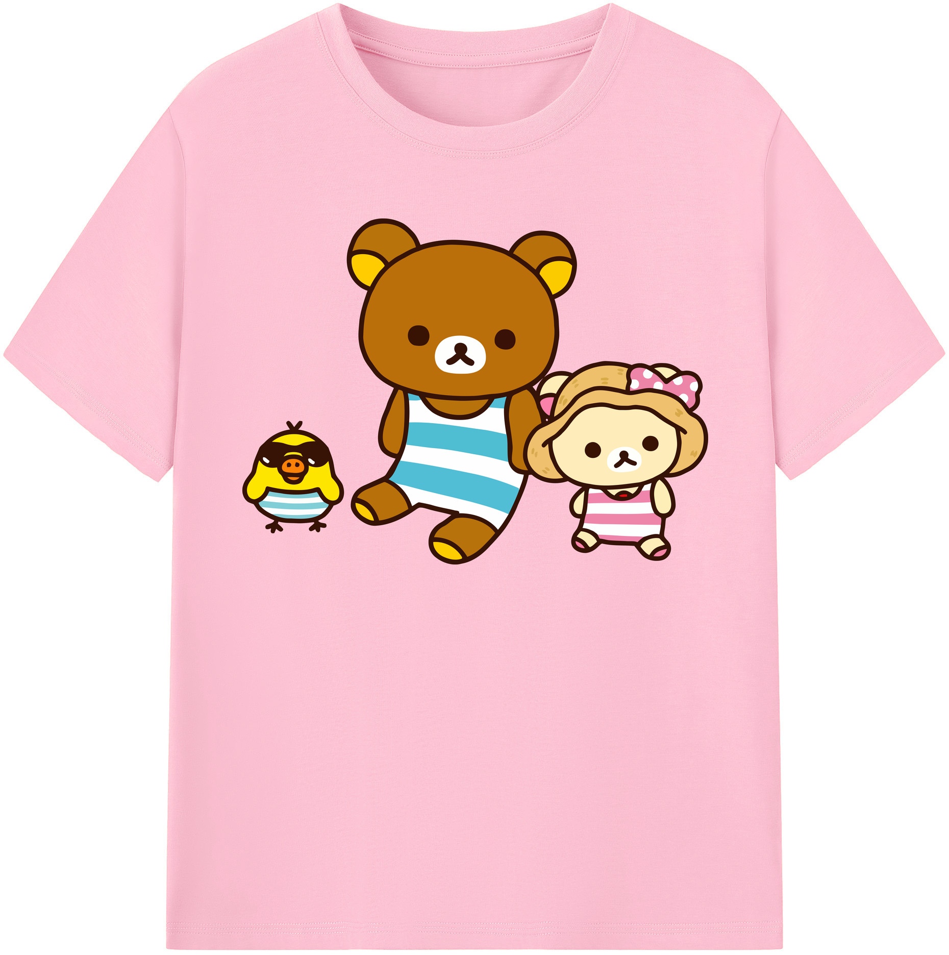 （画像用） リラックマ リラックマ キイロイトリ Rilakkuma Korilakkuma Kiiroitori 綿100％半袖Tシャツ（フロントプリント）