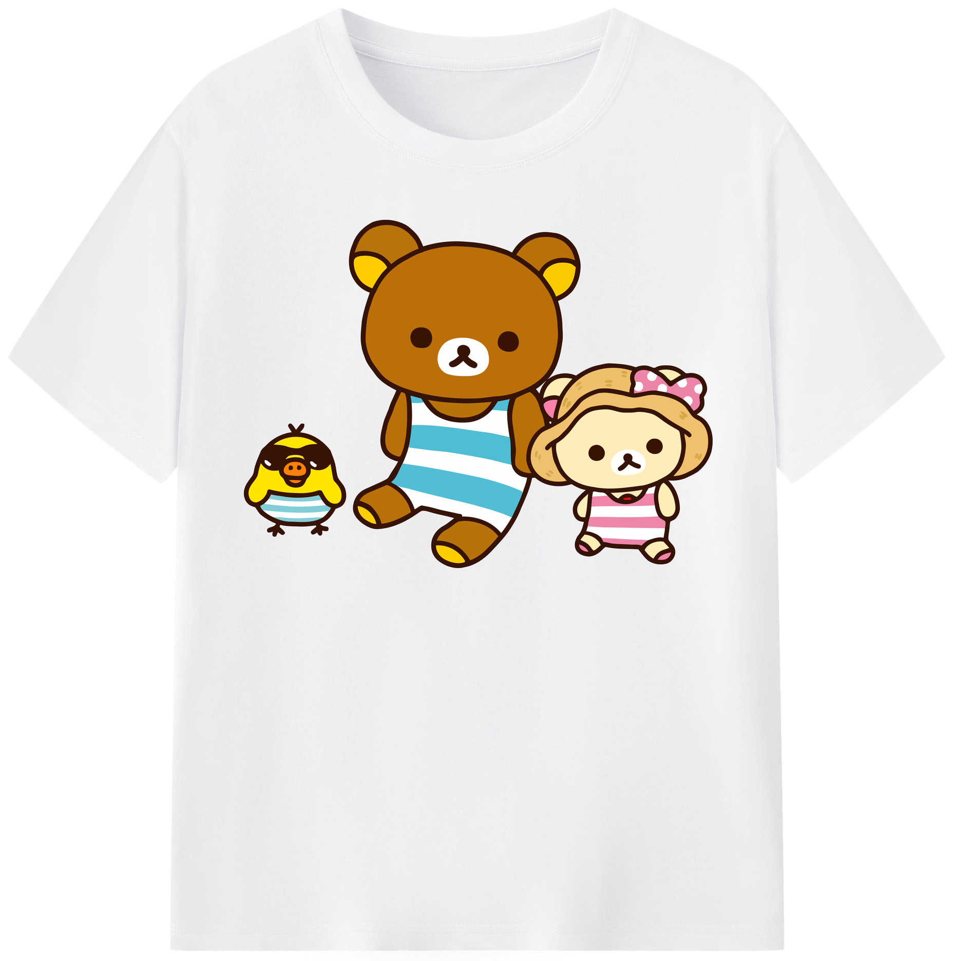 （画像用） リラックマ リラックマ キイロイトリ Rilakkuma Korilakkuma Kiiroitori 綿100％半袖Tシャツ（フロントプリント）
