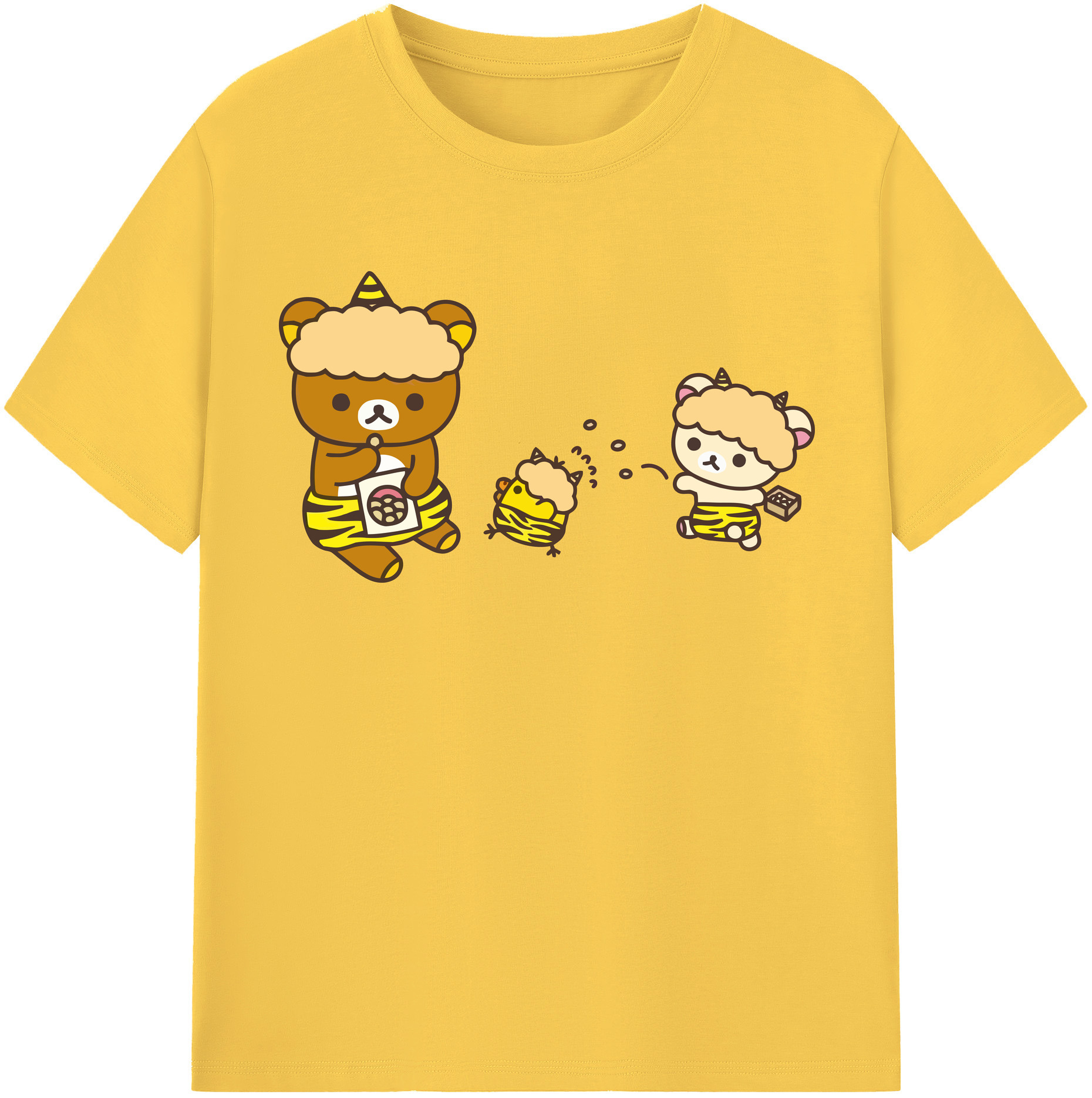 （画像用） リラックマ リラックマ キイロイトリ Rilakkuma Korilakkuma Kiiroitori 綿100％半袖Tシャツ（フロントプリント）