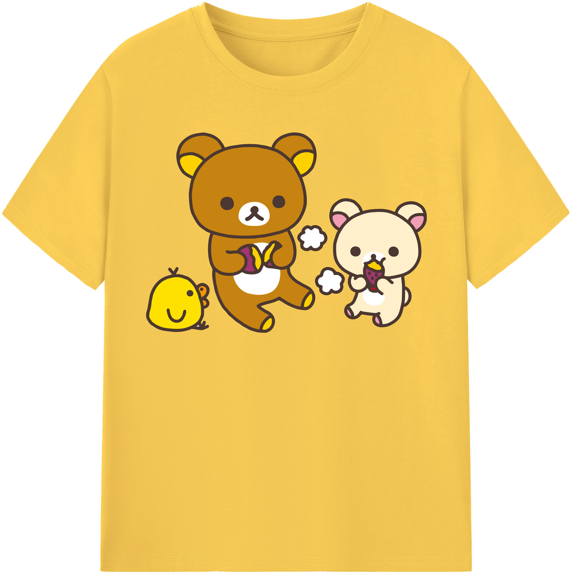 （画像用） リラックマ リラックマ キイロイトリ Rilakkuma Korilakkuma Kiiroitori 綿100％半袖Tシャツ（フロントプリント）