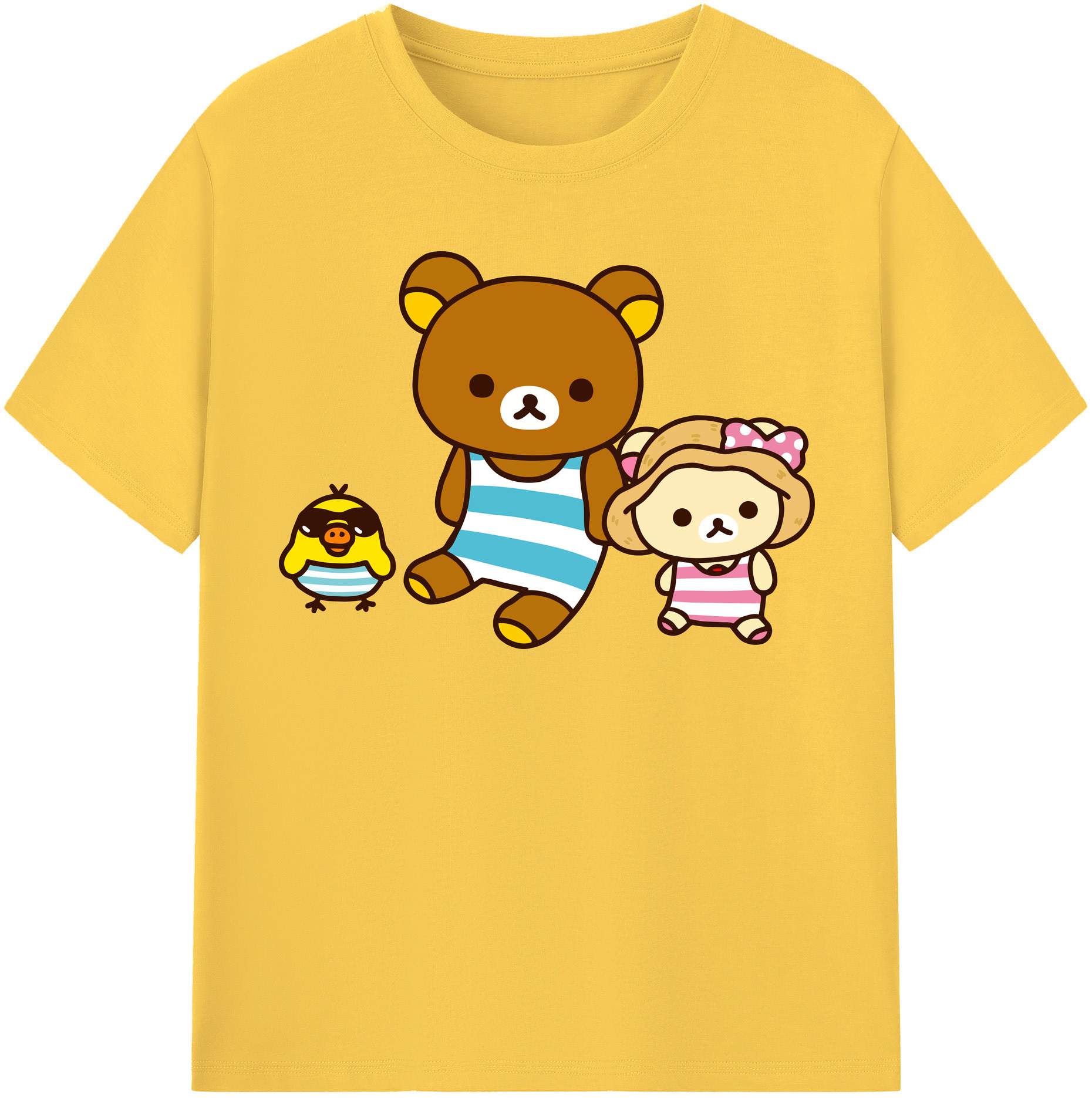 （画像用） リラックマ リラックマ キイロイトリ Rilakkuma Korilakkuma Kiiroitori 綿100％半袖Tシャツ（フロントプリント）