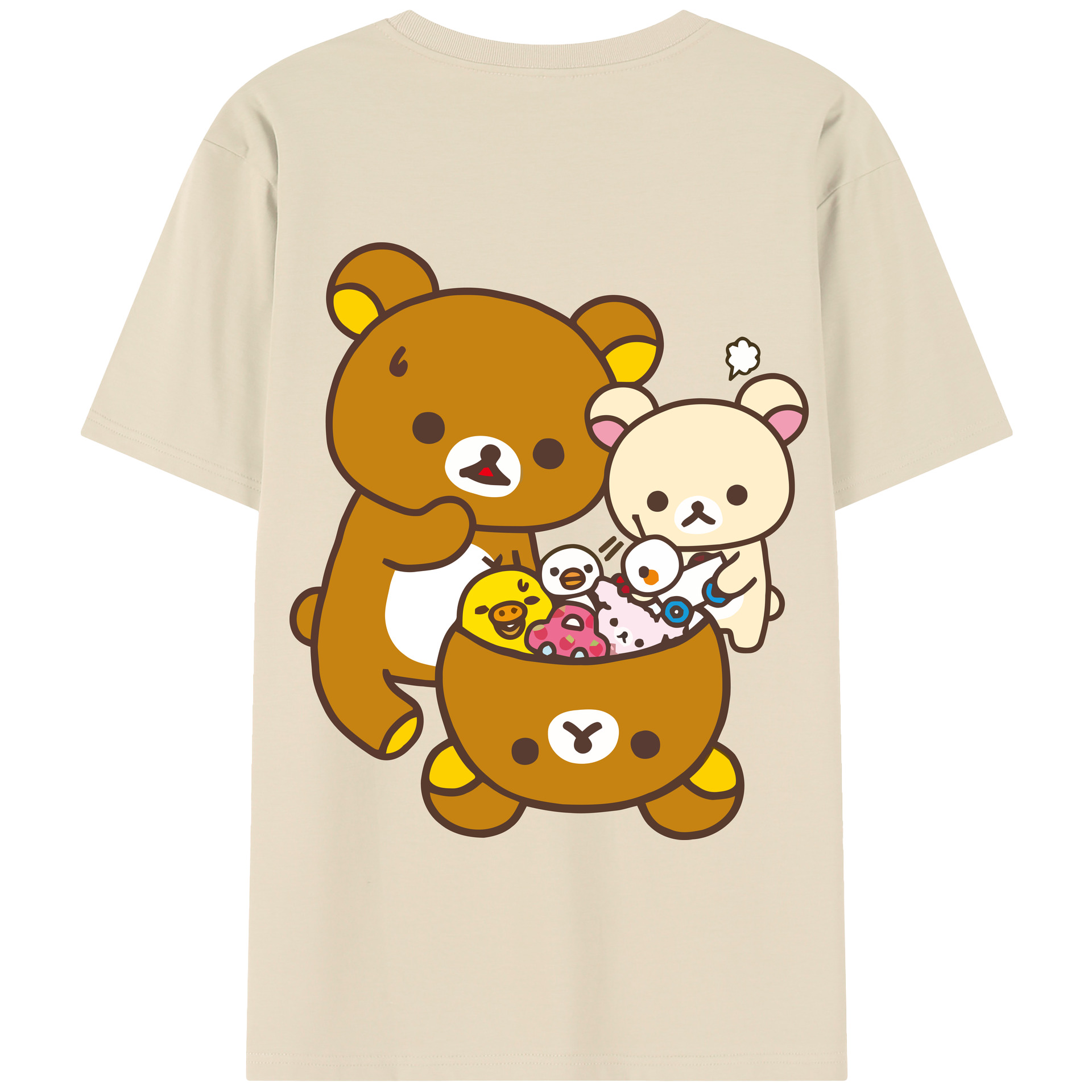 （画像用） リラックマ リラックマ キイロイトリ Rilakkuma Korilakkuma Kiiroitori 綿100％半袖Tシャツ（背面プリント）