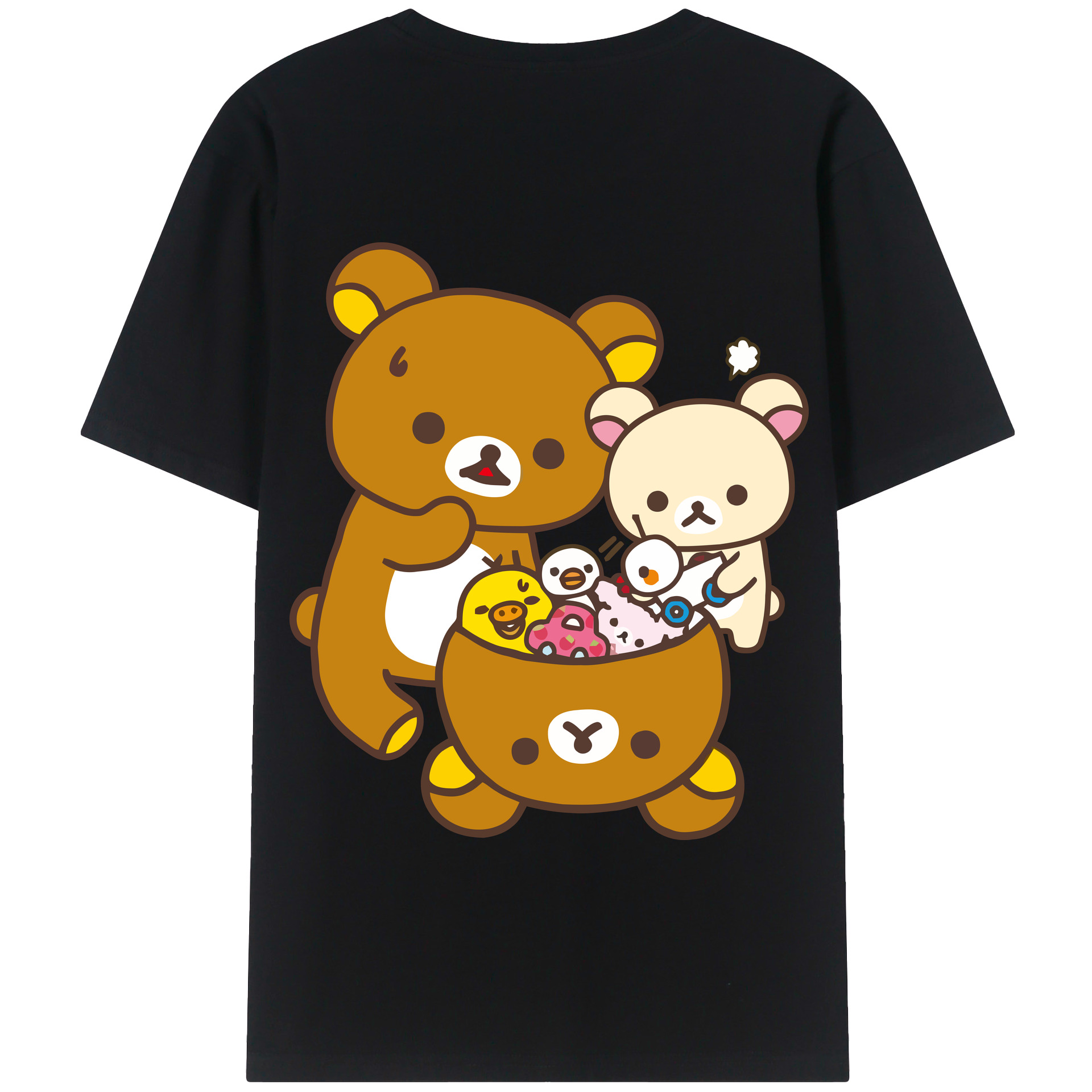 （画像用） リラックマ リラックマ キイロイトリ Rilakkuma Korilakkuma Kiiroitori 綿100％半袖Tシャツ（背面プリント）
