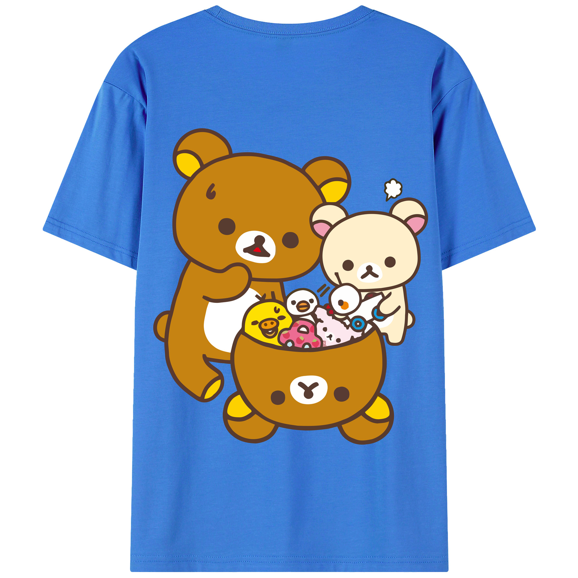 （画像用） リラックマ リラックマ キイロイトリ Rilakkuma Korilakkuma Kiiroitori 綿100％半袖Tシャツ（背面プリント）