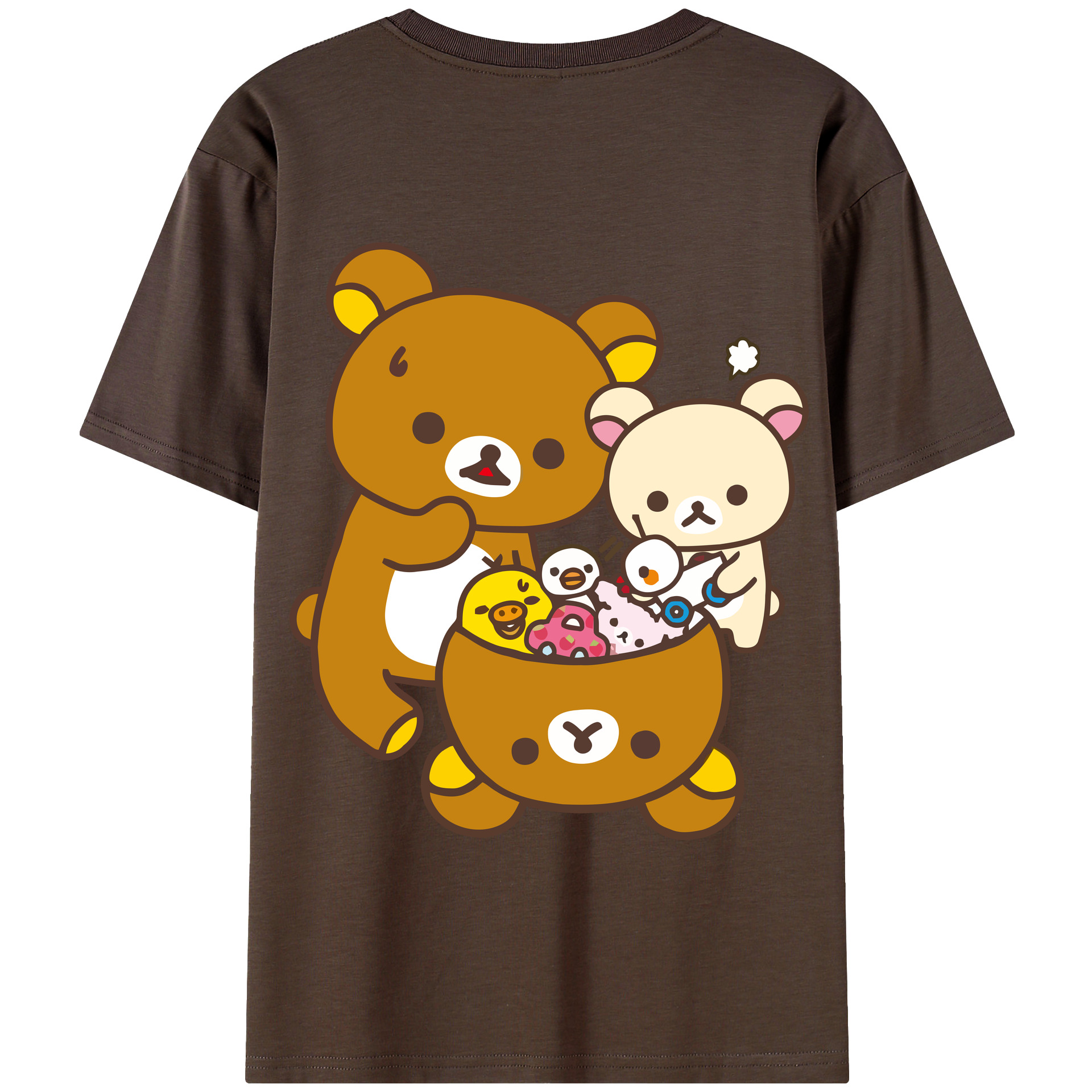 （画像用） リラックマ リラックマ キイロイトリ Rilakkuma Korilakkuma Kiiroitori 綿100％半袖Tシャツ（背面プリント）