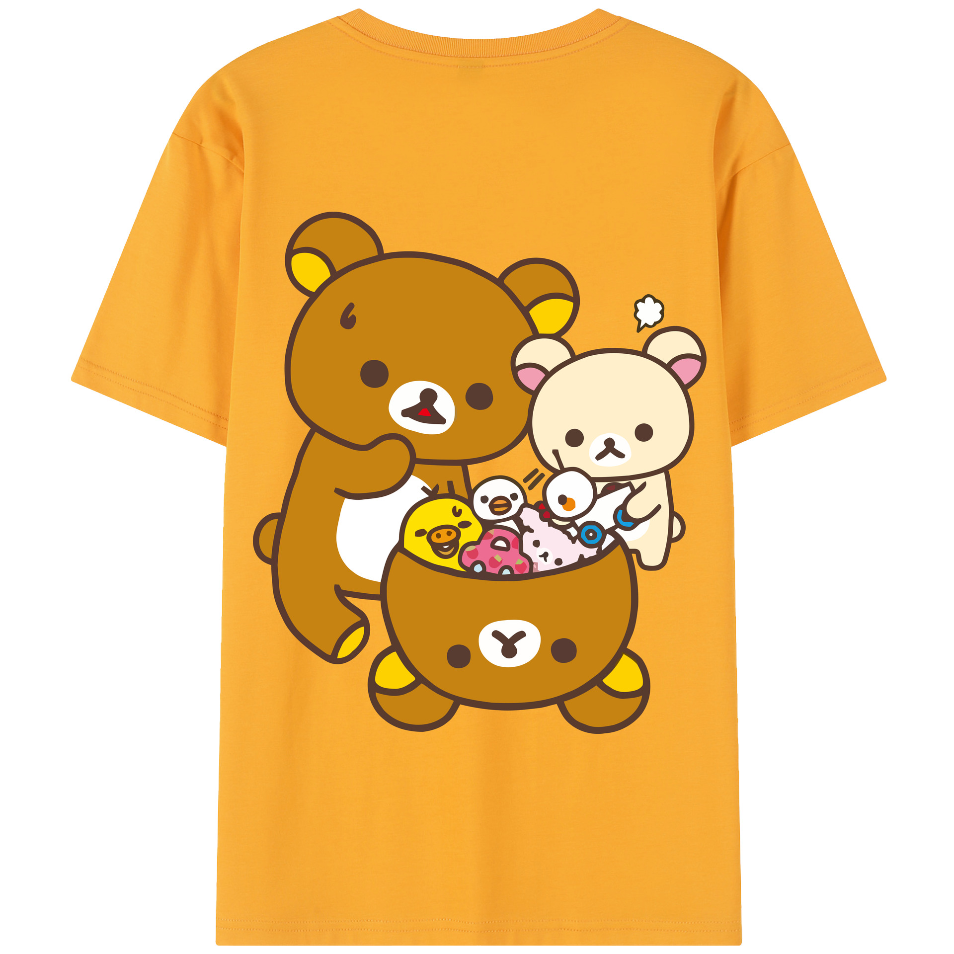 （画像用） リラックマ リラックマ キイロイトリ Rilakkuma Korilakkuma Kiiroitori 綿100％半袖Tシャツ（背面プリント）