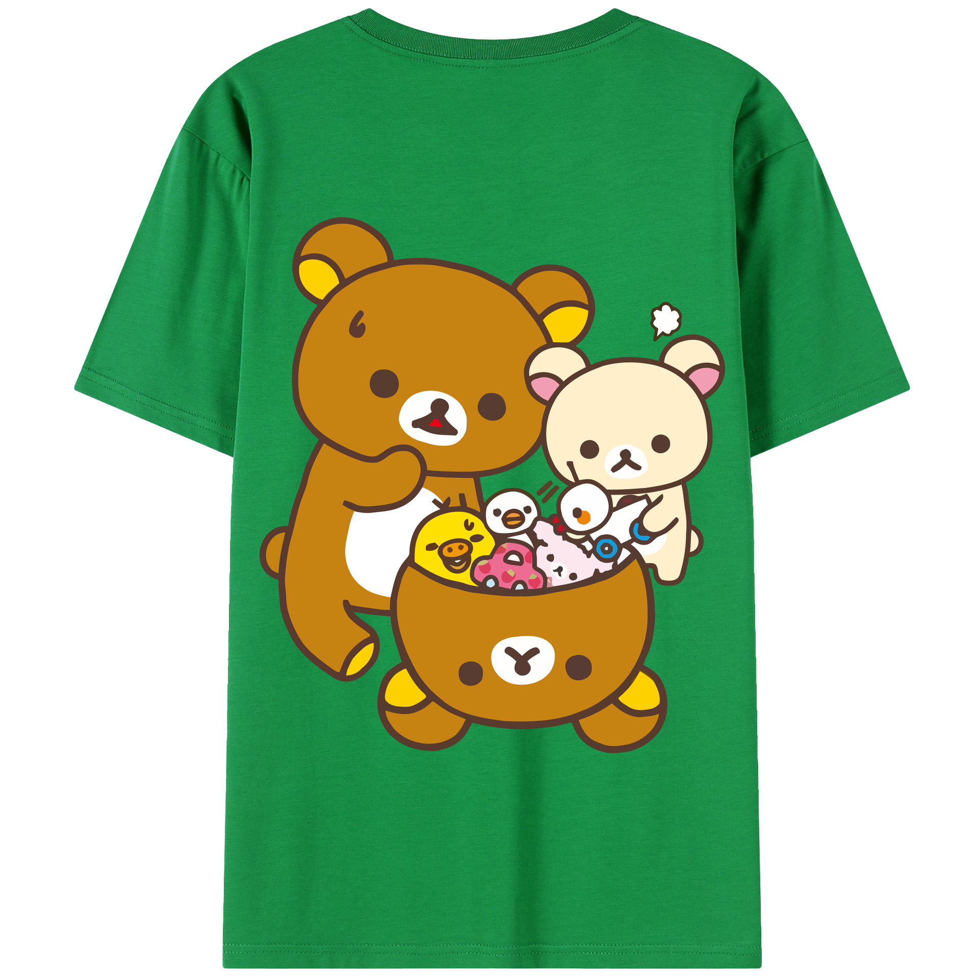（画像用） リラックマ リラックマ キイロイトリ Rilakkuma Korilakkuma Kiiroitori 綿100％半袖Tシャツ（背面プリント）