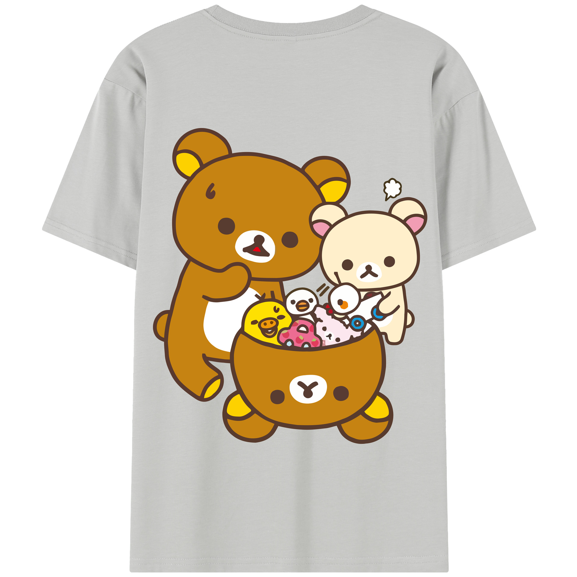 （画像用） リラックマ リラックマ キイロイトリ Rilakkuma Korilakkuma Kiiroitori 綿100％半袖Tシャツ（背面プリント）
