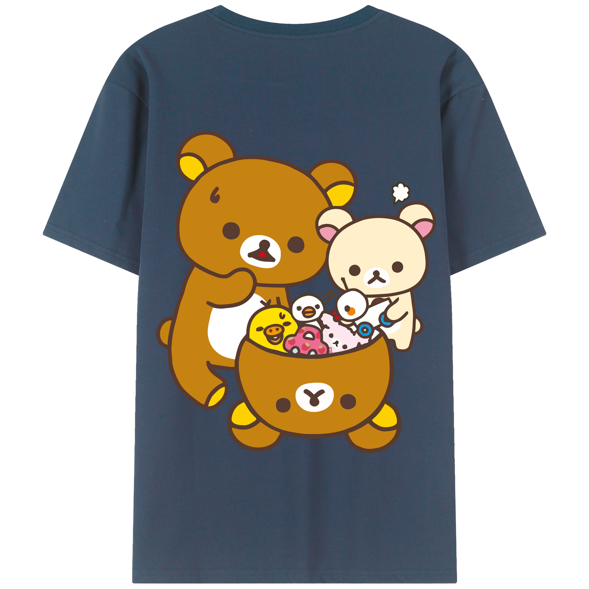 （画像用） リラックマ リラックマ キイロイトリ Rilakkuma Korilakkuma Kiiroitori 綿100％半袖Tシャツ（背面プリント）